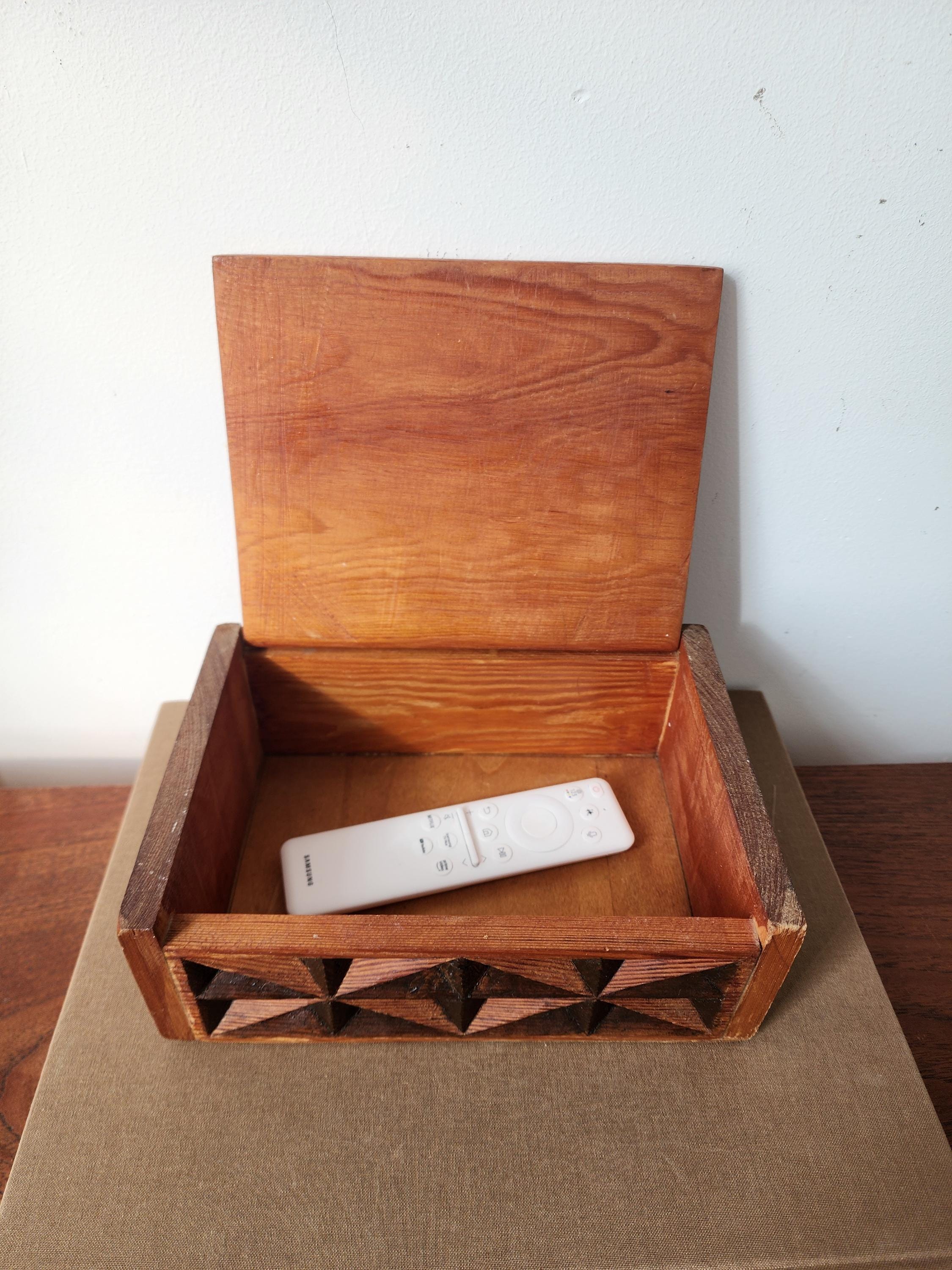 Vintage Hand Carved Geometric Wood Box, Mid Century Wooden Trinket Box, Folk Art Jewelry Box, Carved Wood Keepsake Box, Decorative Desk Box