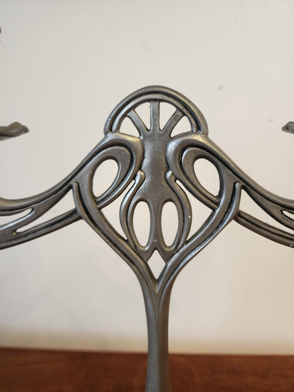Pair Art Nouveau Pewter Candelabra Candle Holders, Vintage Two Arm Candlesticks Set, Decorative Gothic Revival Table Candle Holders