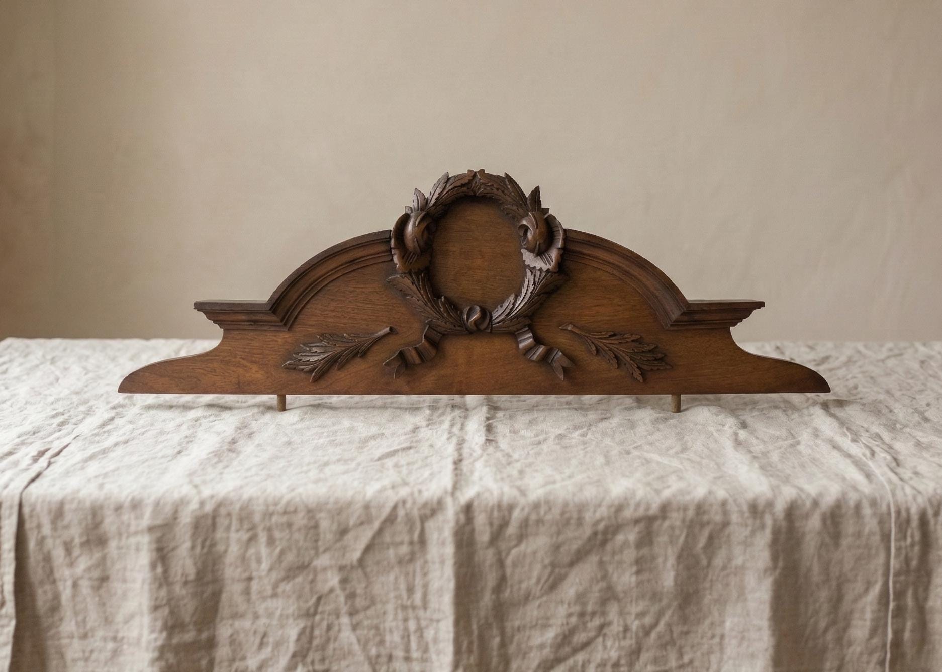 Vintage Carved Wood Furniture Pediment Crest