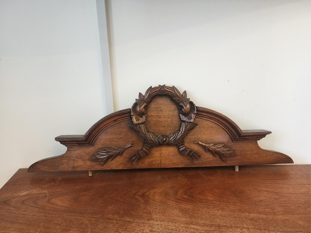Vintage Carved Wood Furniture Pediment Crest, French Style Architectural Applique, Ornate Laurel Wreath Furniture Topper Decor