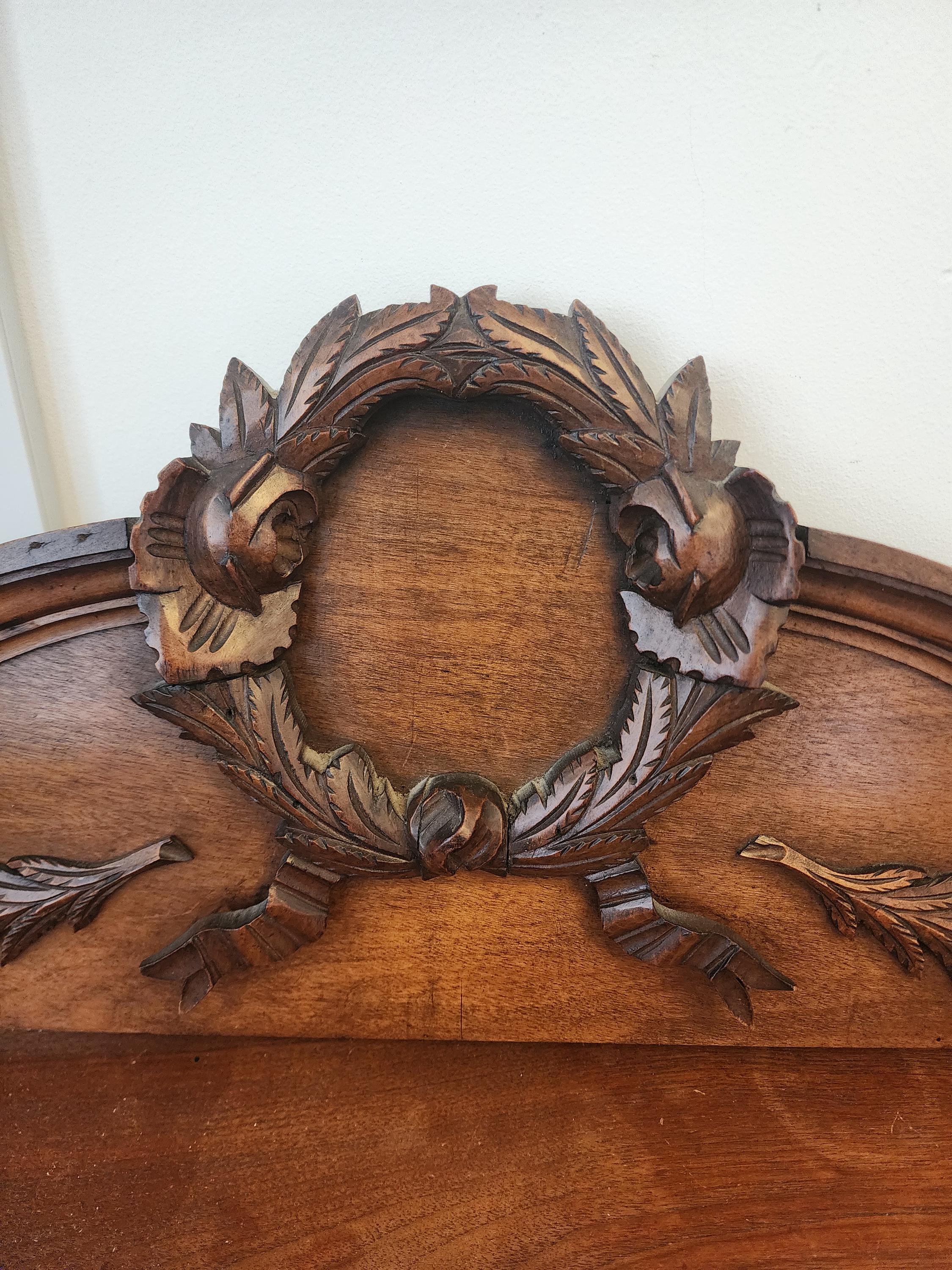 Vintage Carved Wood Furniture Pediment Crest, French Style Architectural Applique, Ornate Laurel Wreath Furniture Topper Decor