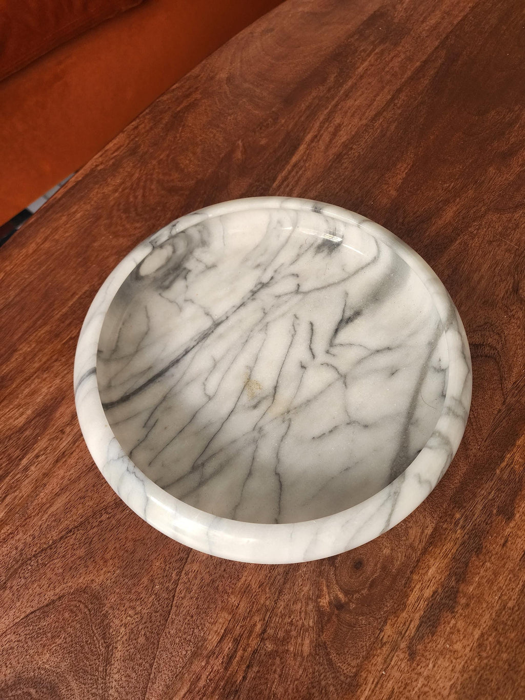 Vintage Marble Bowl, White and Gray Stone Catchall Dish, Heavy Round Marble Centerpiece, Minimalist Coffee Table Decor