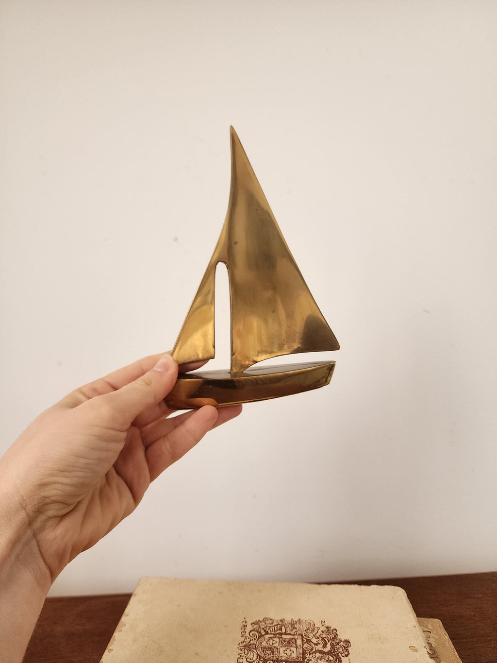 MCM Brass Sailboat Sculpture, Mid Century Modern Nautical Decor, Vintage Minimalist Brass Boat Figurine