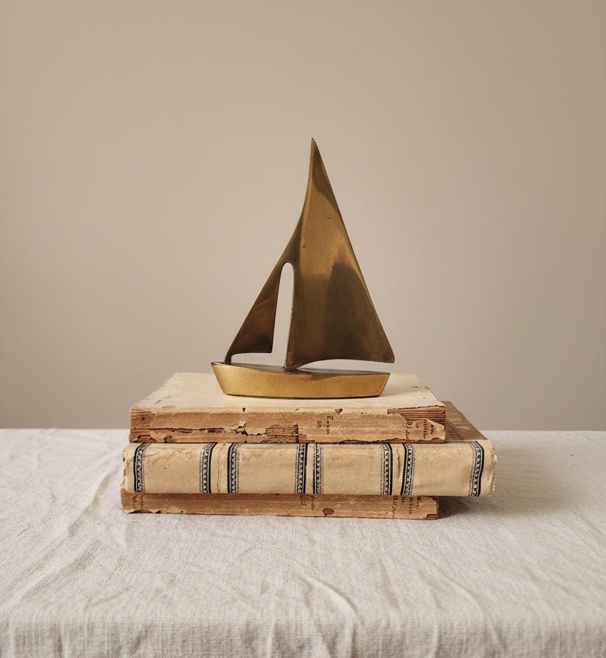 Vintage MCM Brass Sailboat Sculpture