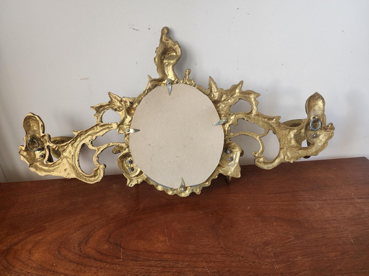 Vintage Ornate Wall Mirror with Hooks, Baroque Style Gold Wall Mirror Rack, Decorative Coat Key Holder Mirror, Hollywood Regency Wall Decor