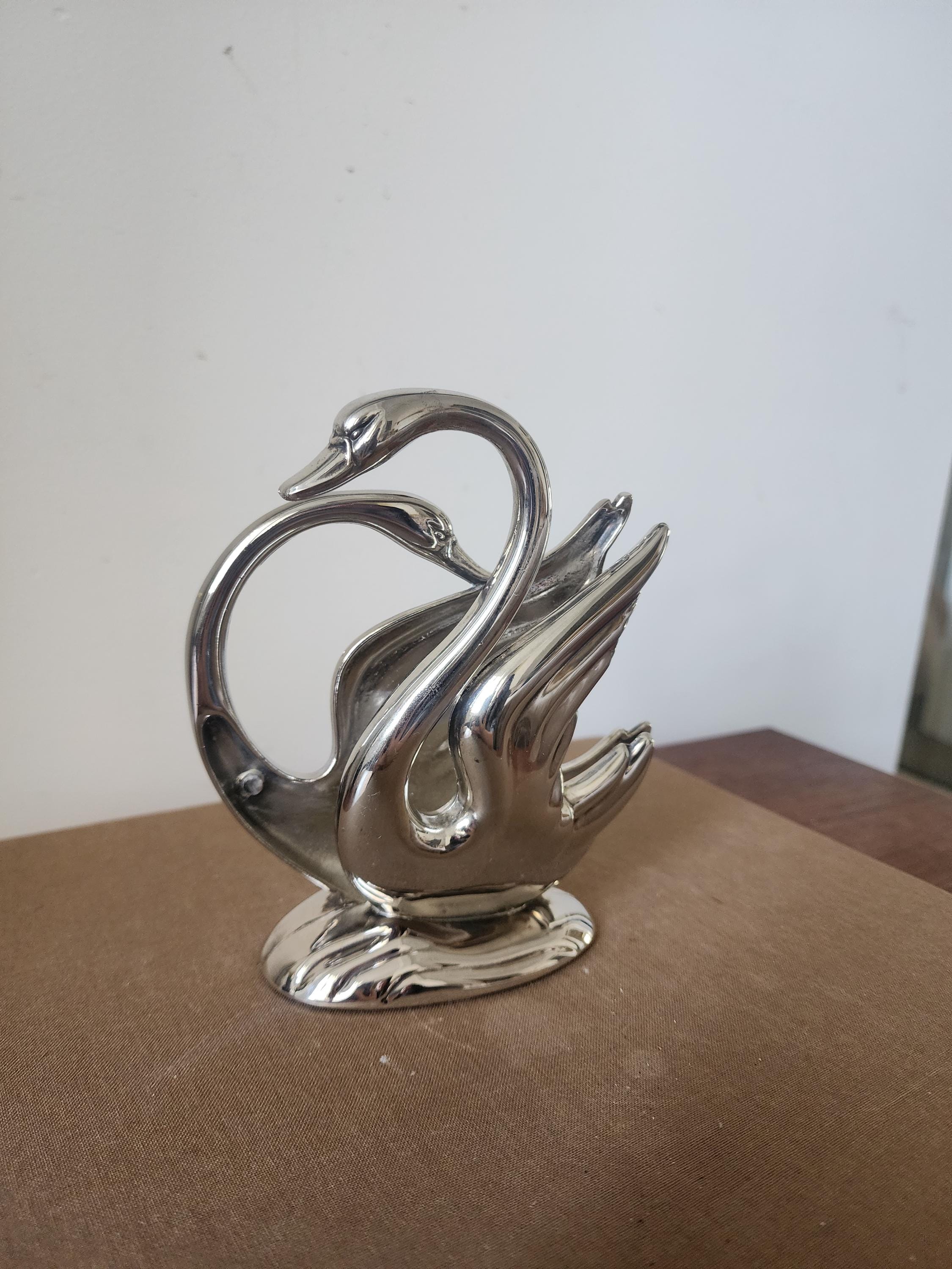 Vintage French Swan Letter Holder, Silver Swan Desk Organizer, Mid Century Desk Letter Rack, Swan Mail Holder Desk Decor
