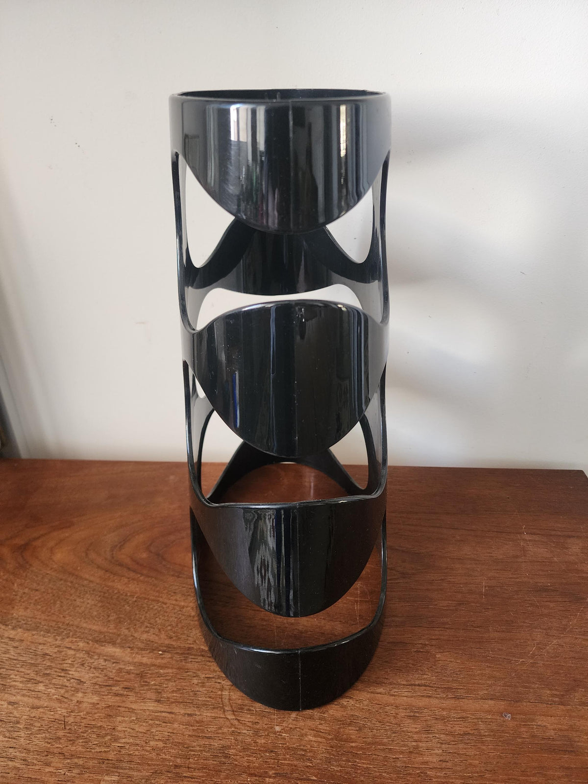Vintage Umbra Black Plastic Wine Rack, Mid Century Modern Bottle Holder, Space Age Wine Storage, Sculptural Barware Rack