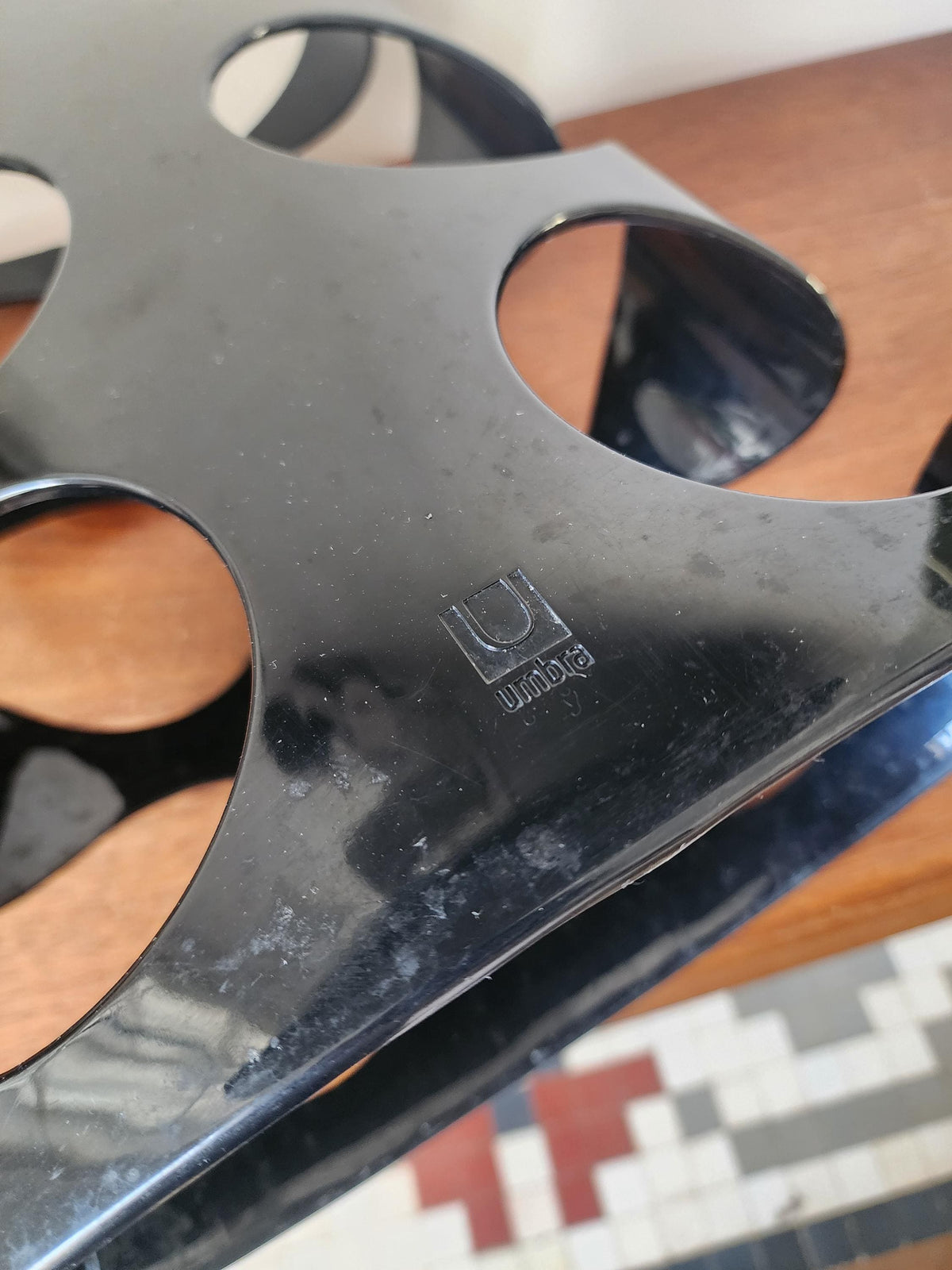 Vintage Umbra Black Plastic Wine Rack, Mid Century Modern Bottle Holder, Space Age Wine Storage, Sculptural Barware Rack