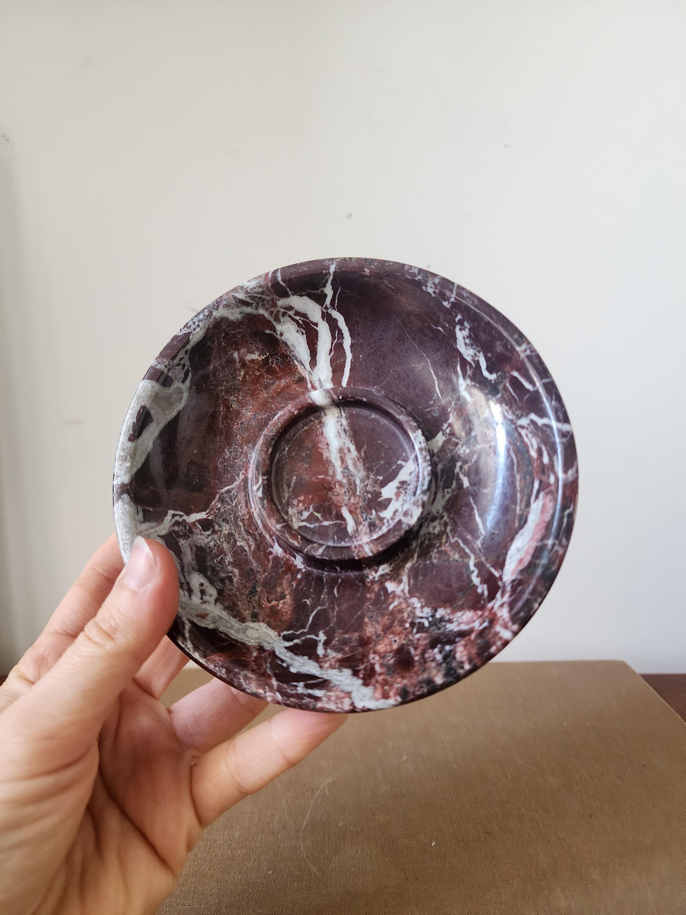 Vintage Red Marble Ashtray, Mid Century Stone Ash Tray, Heavy Marble Catchall Dish, Smoking Table Decor Desk Tray
