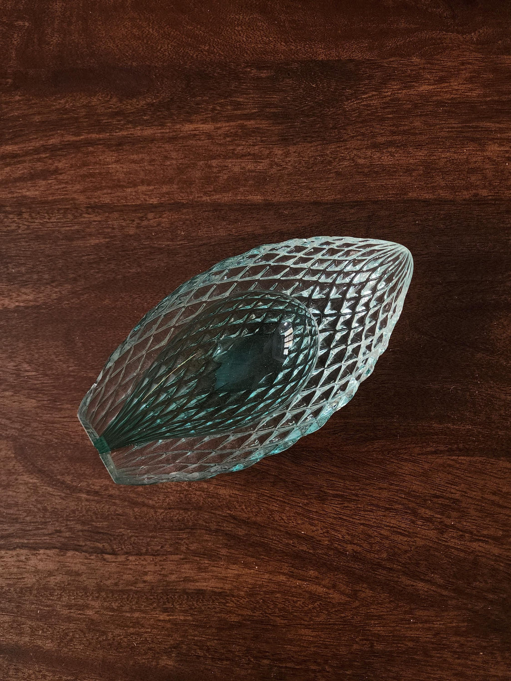 Vintage Aqua Pressed Glass Bowl, Mid Century Scandinavian Catchall Dish, Diamond Cut Glass Decor, Coastal Modern Accent