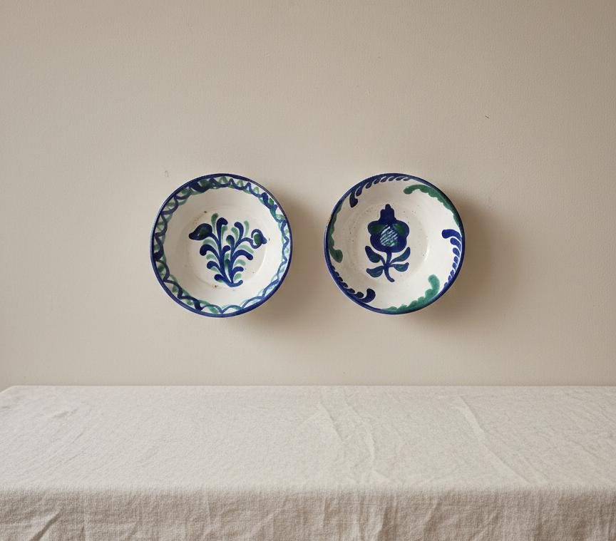 Pair Vintage Spanish Hand Painted Ceramic Bowls