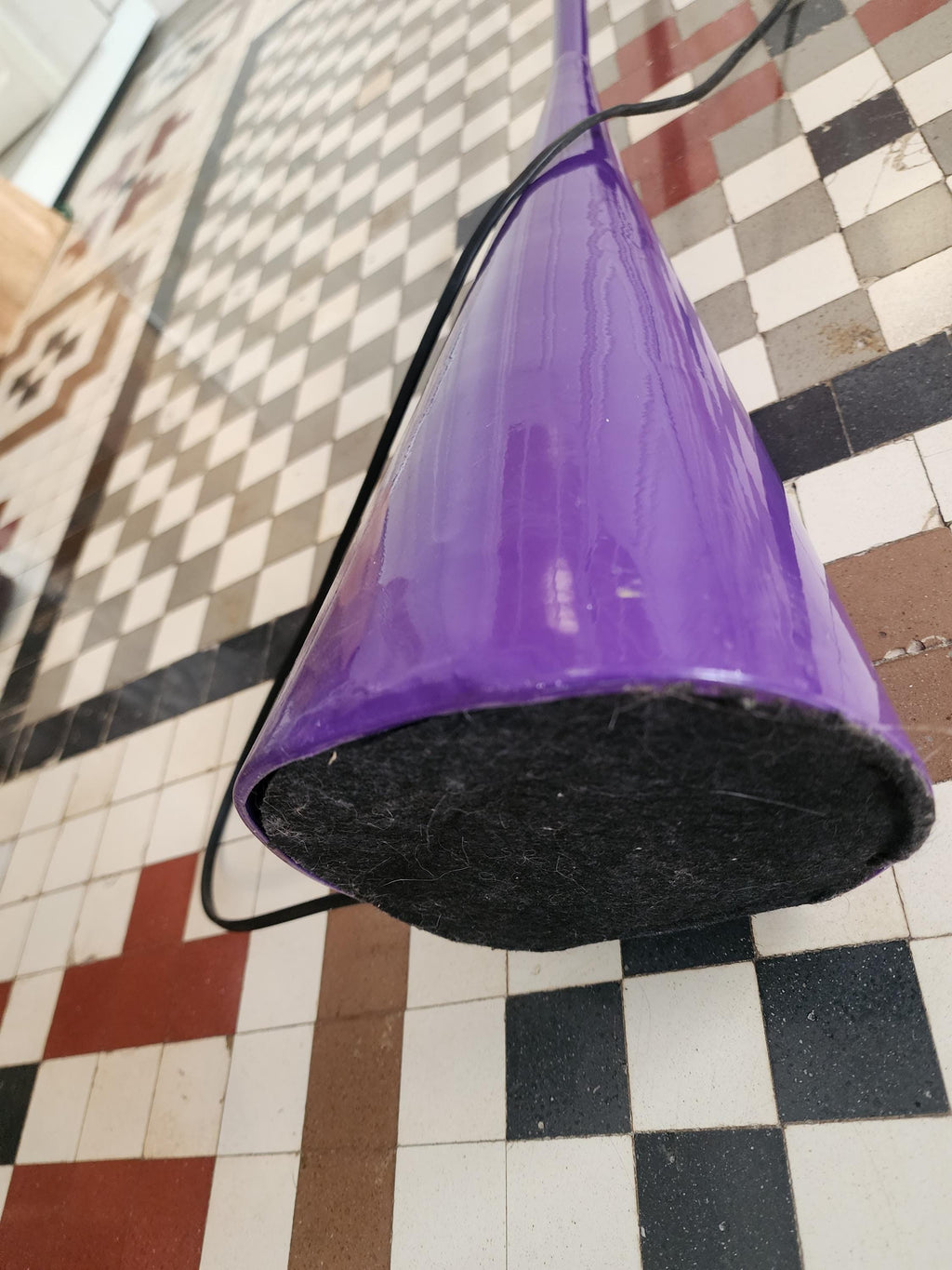 Mathias Purple Floor Lamp, Vintage Lacquered Metal Torchiere, 1970s Sculptural Cone Lamp, MCM Lighting