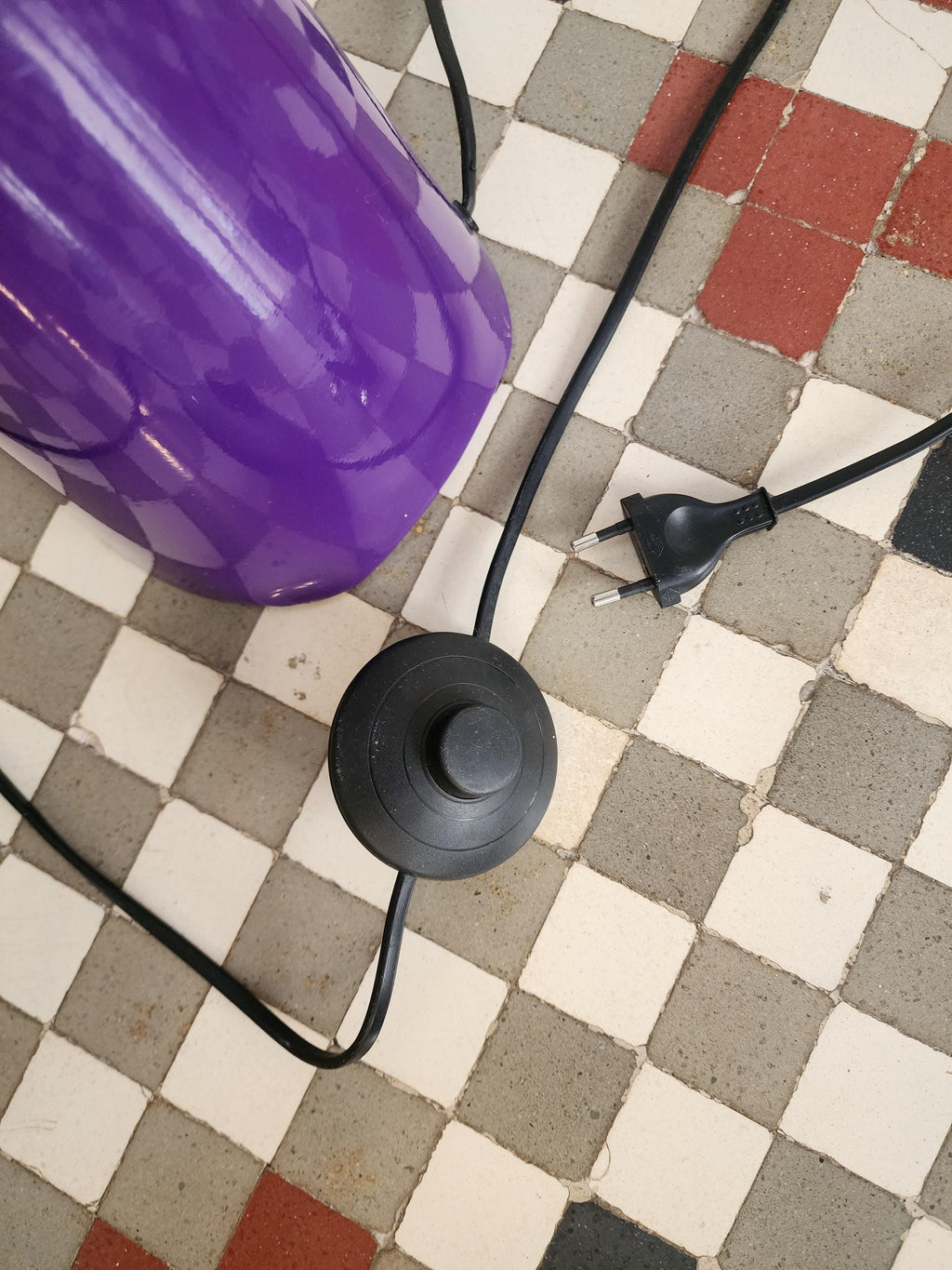 Mathias Purple Floor Lamp, Vintage Lacquered Metal Torchiere, 1970s Sculptural Cone Lamp, MCM Lighting