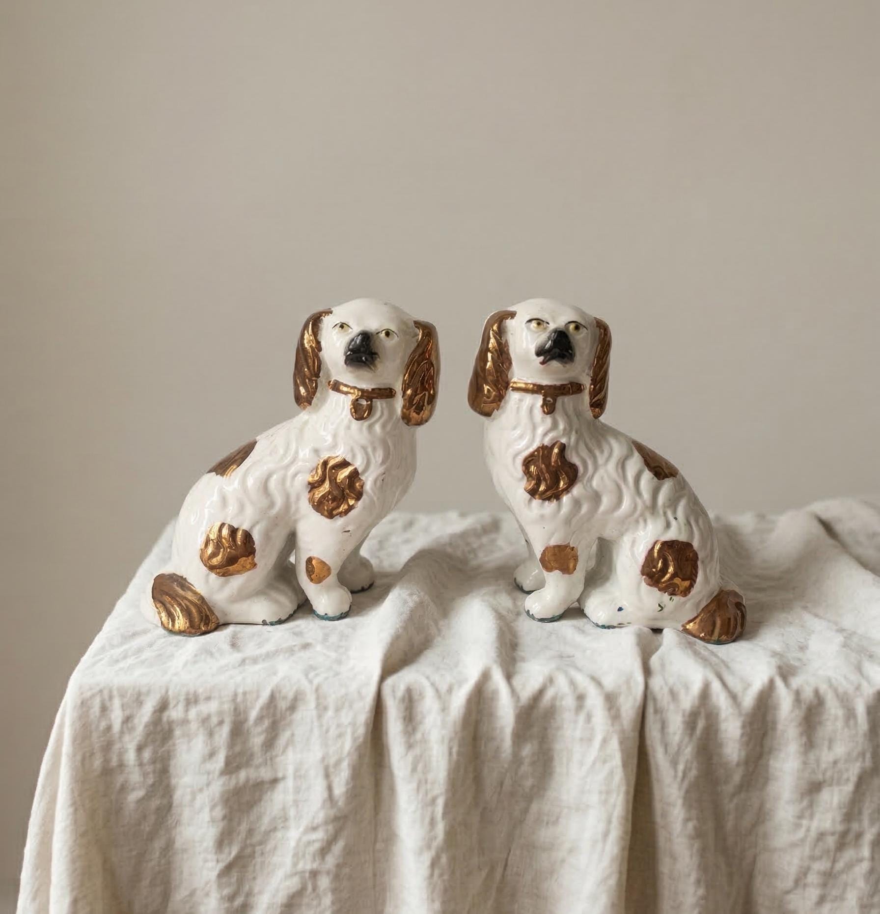 Vintage Staffordshire Spaniel Dog Figurines Pair