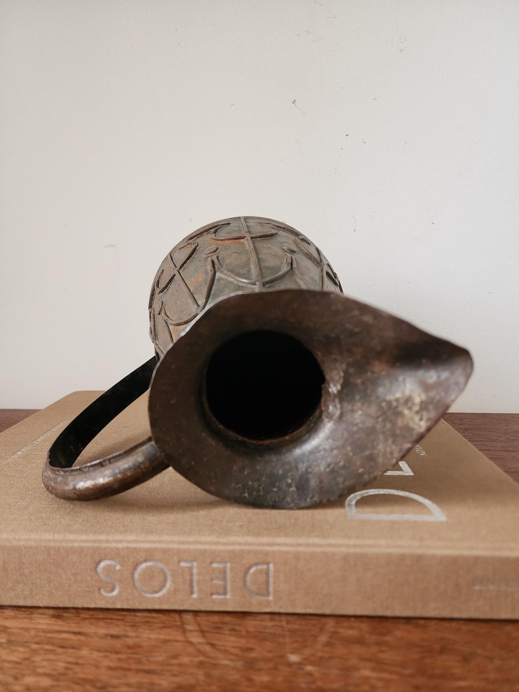 Vintage Hammered Metal Jug, Rustic Embossed Pitcher, Arts and Crafts Style Vase, Primitive Metal Decor