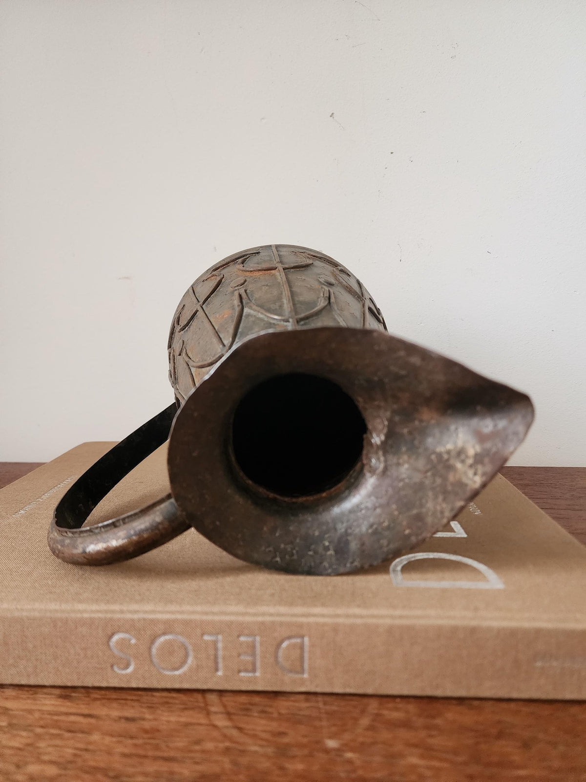Vintage Hammered Metal Jug, Rustic Embossed Pitcher, Arts and Crafts Style Vase, Primitive Metal Decor