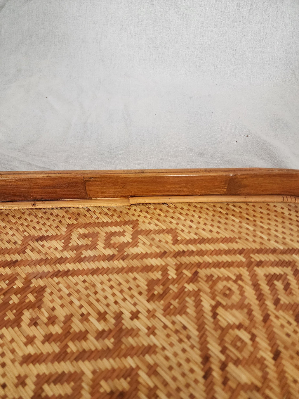 Vintage Bamboo Serving Tray Set of 2, Woven Rattan Rectangular Trays, Boho Entertaining Decor