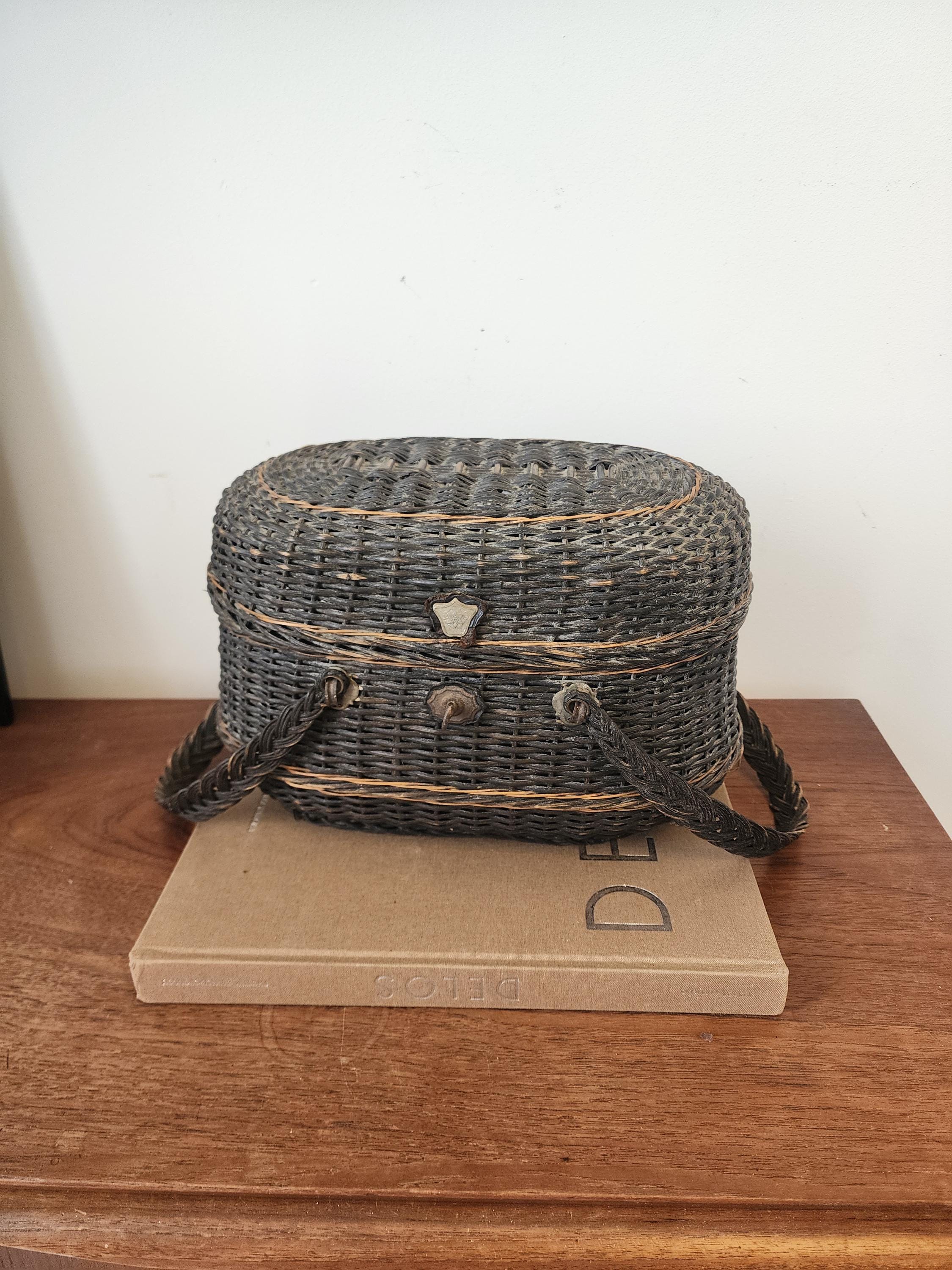 Antique French Bressan Wicker Basket, 19th Century Rustic Market Basket, Braided Handle Creel