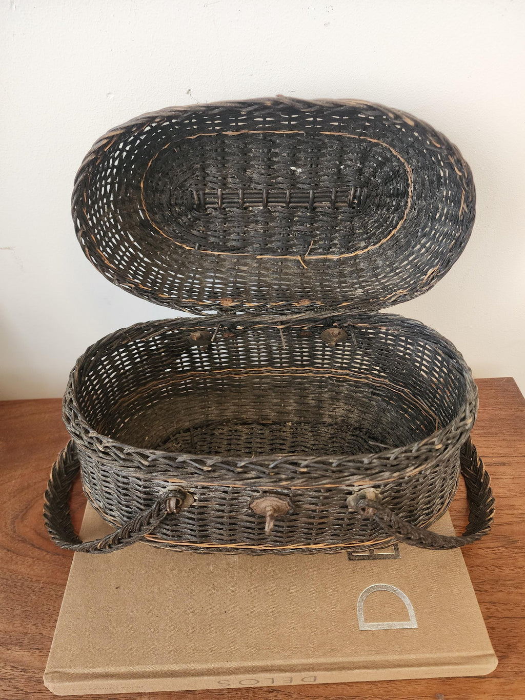 Antique French Bressan Wicker Basket, 19th Century Rustic Market Basket, Braided Handle Creel