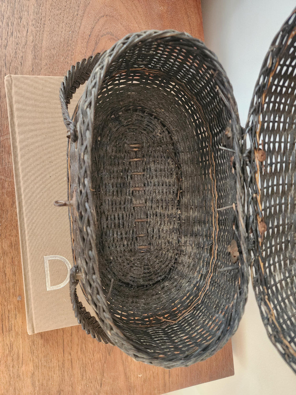 Antique French Bressan Wicker Basket, 19th Century Rustic Market Basket, Braided Handle Creel