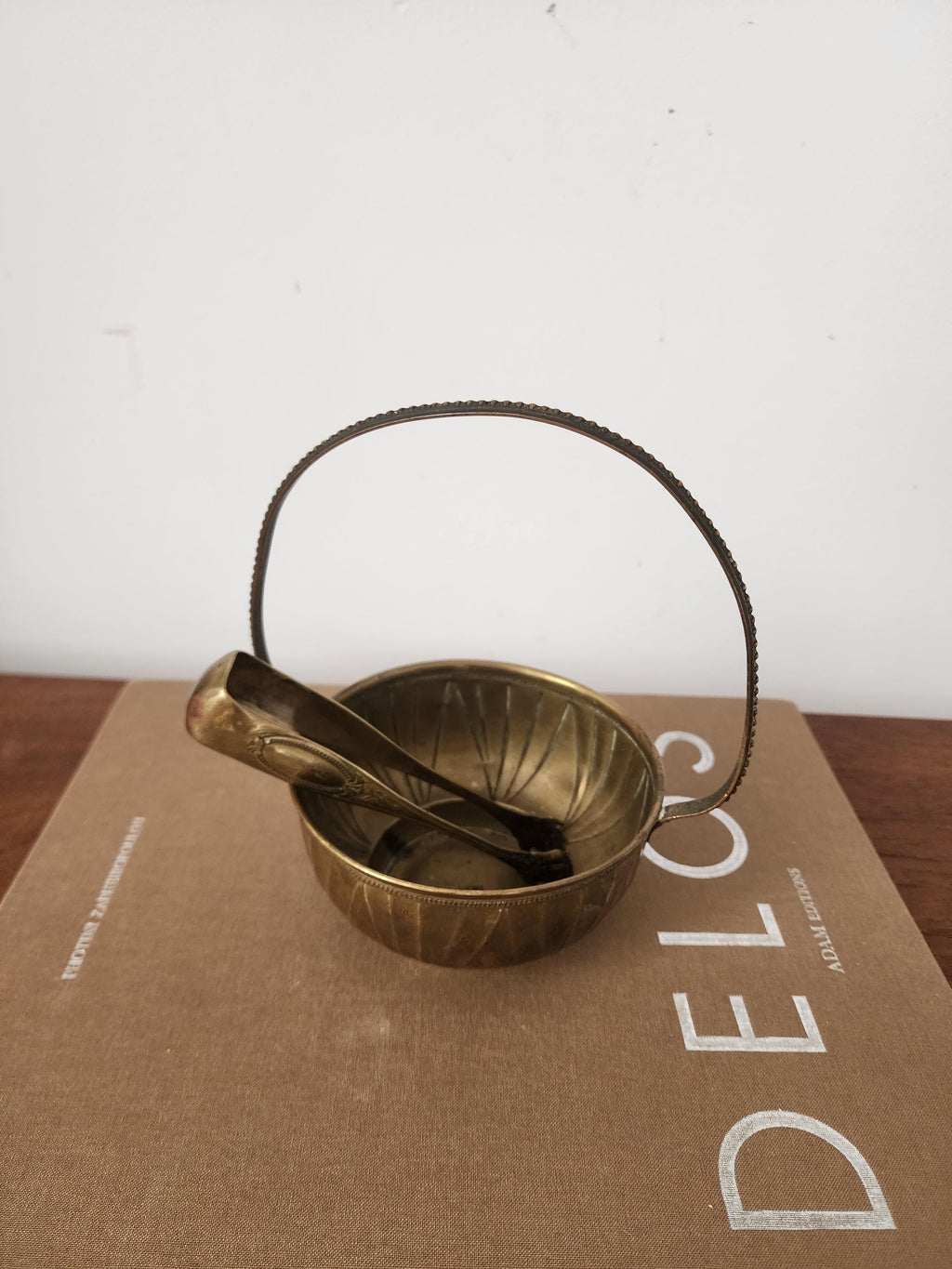 Vintage Brass Sugar Bowl with Tongs, French Style Brass Basket, Hollywood Regency Table Decor