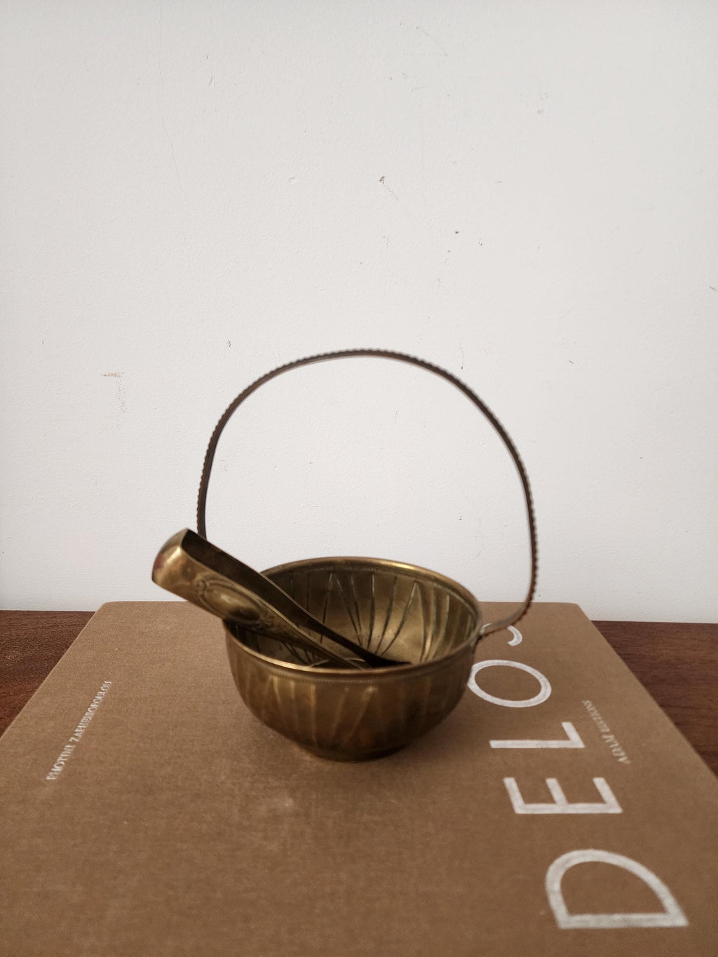 Vintage Brass Sugar Bowl with Tongs, French Style Brass Basket, Hollywood Regency Table Decor
