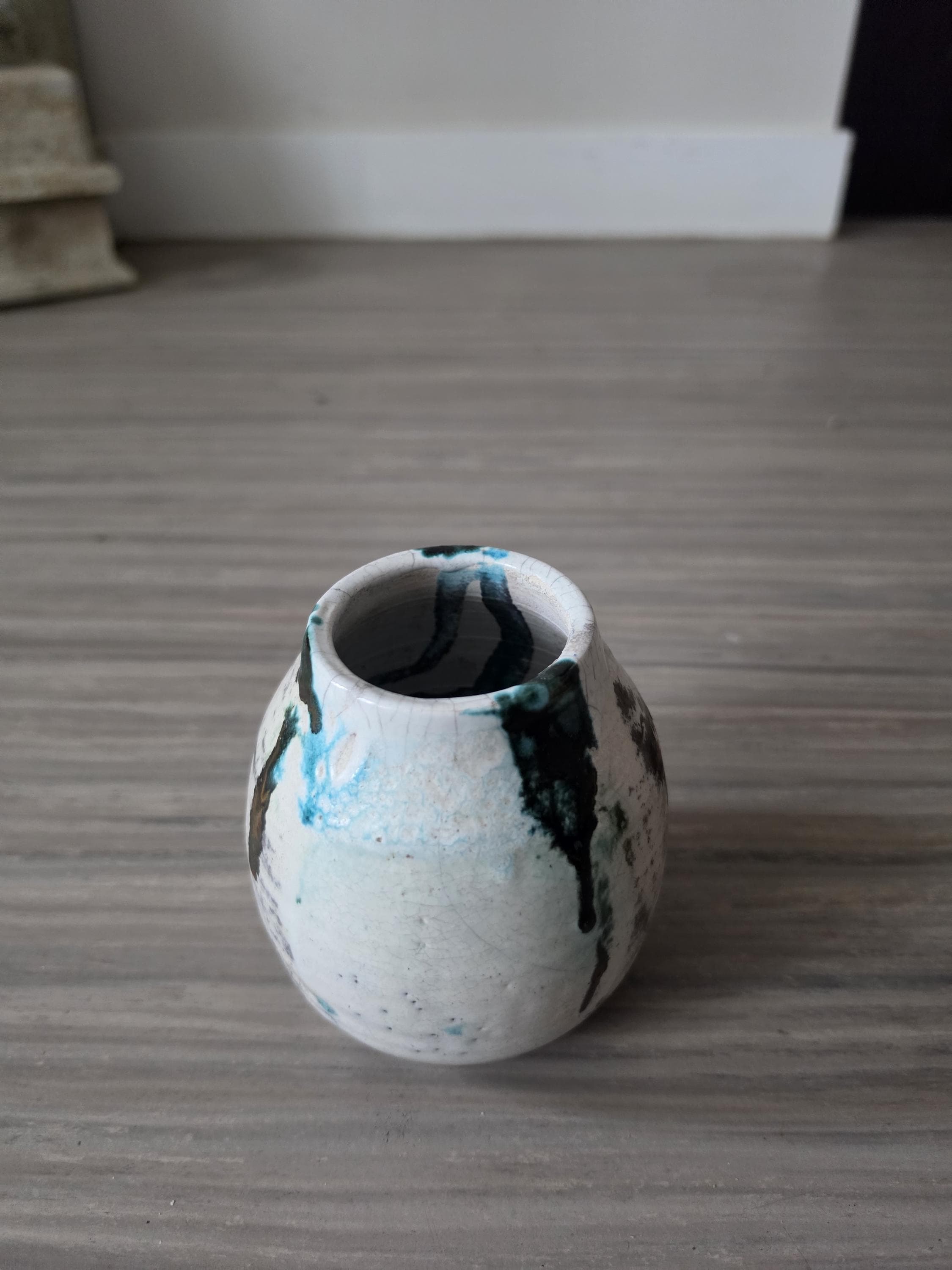 Vintage Studio Pottery Vase Raku Glaze Drip Ceramic Vessel Mid Century Modern Organic Form Art Pottery Bud Vase