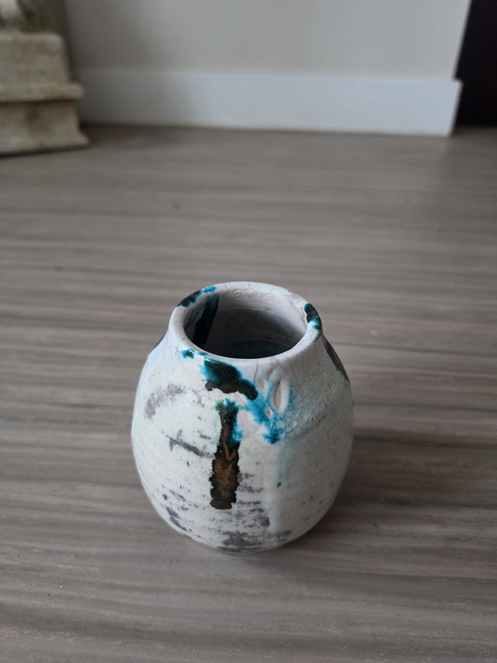 Vintage Studio Pottery Vase Raku Glaze Drip Ceramic Vessel Mid Century Modern Organic Form Art Pottery Bud Vase