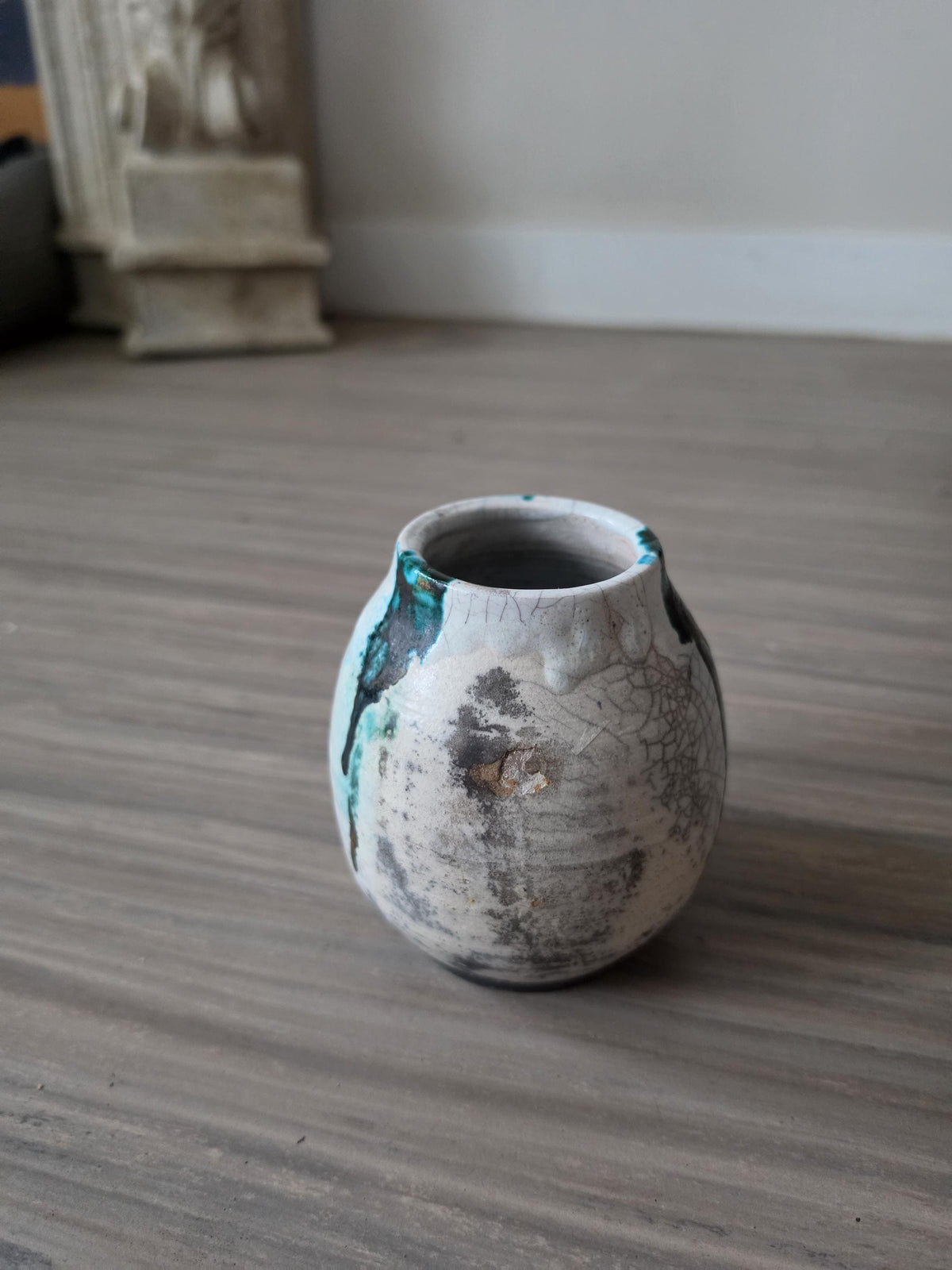 Vintage Studio Pottery Vase Raku Glaze Drip Ceramic Vessel Mid Century Modern Organic Form Art Pottery Bud Vase