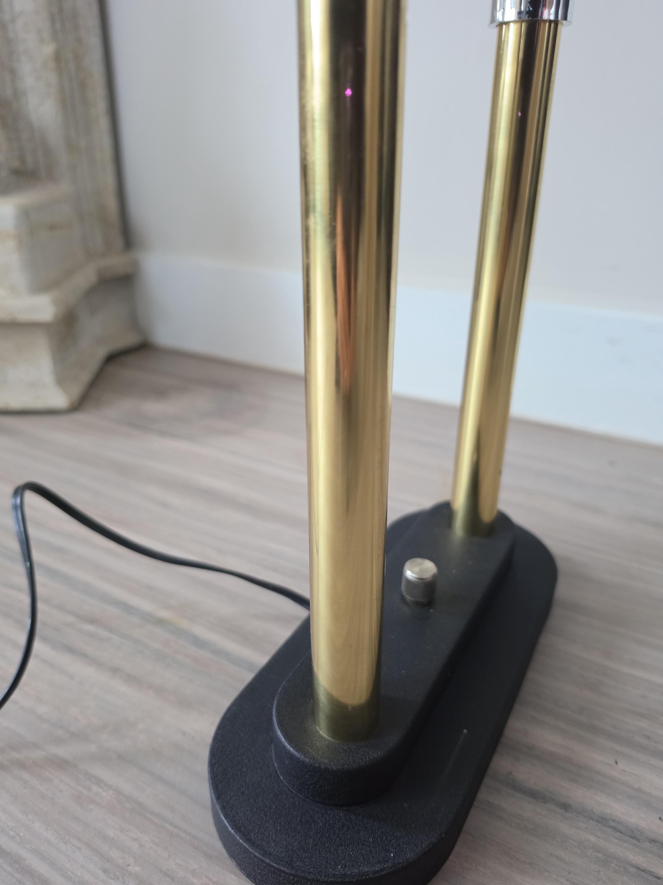 Vintage Robert Sonneman Desk Lamp Dimmable Postmodern Table Lamp Glass Shelf Brass Columns 1980s Memphis Style Lighting