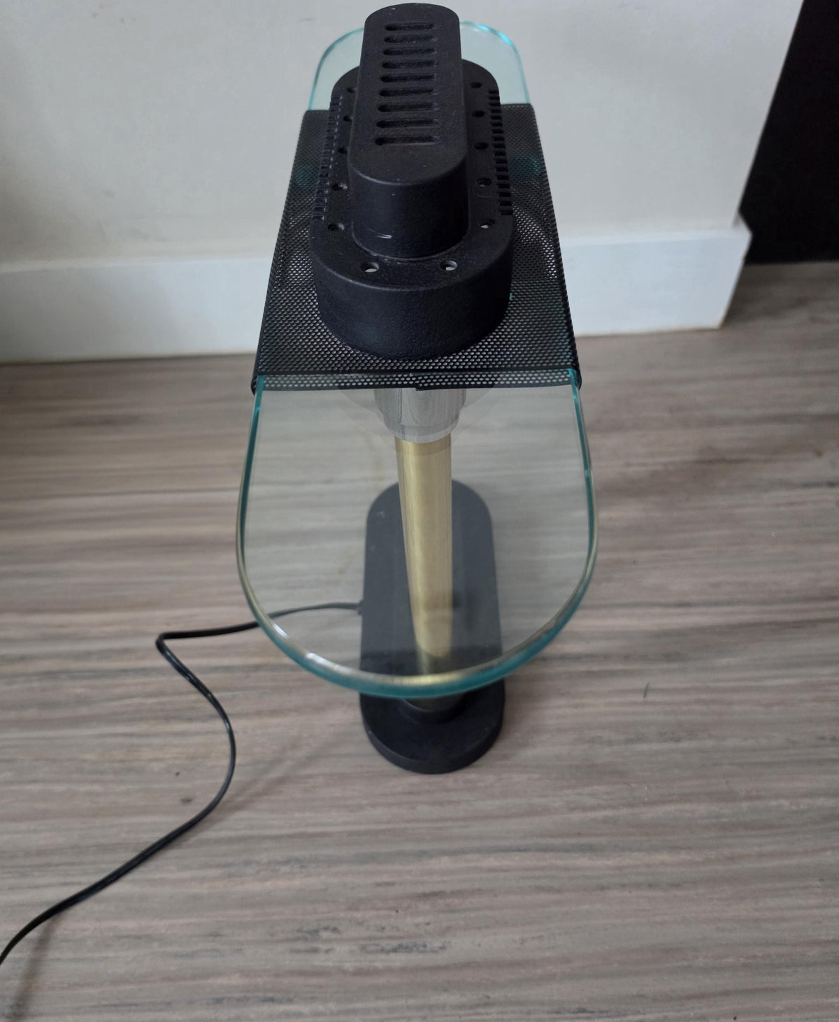 Vintage Robert Sonneman Desk Lamp Dimmable Postmodern Table Lamp Glass Shelf Brass Columns 1980s Memphis Style Lighting