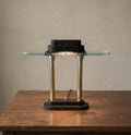 Vintage Robert Sonneman Desk Lamp Dimmable Postmodern Table Lamp Glass Shelf Brass Columns 1980s Memphis Style Lighting