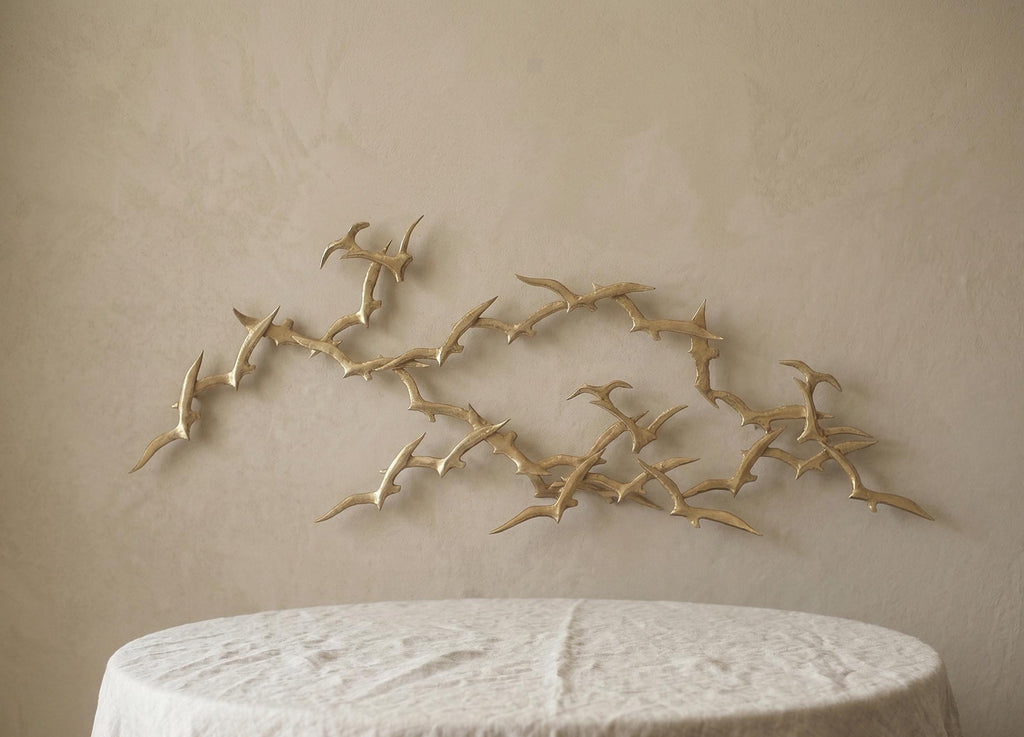 Vintage Signed Bijan Birds in Flight Wall Sculpture 1980s Brass Brutalist Metal Wall Art Large Mid Century Modern Statement P