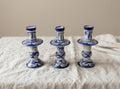 Vintage Hand Painted Blue White Porcelain Candlestick Holders Set of 3 Delft Style Candle Holders
