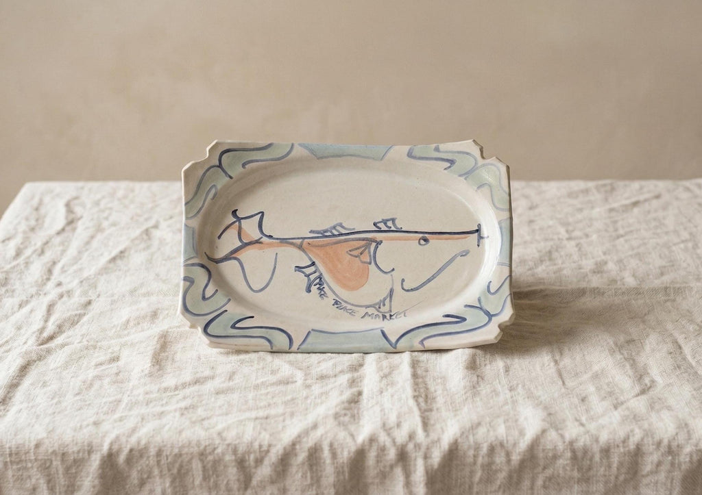 Lorna Smith Pike Place Market Studio Pottery Platter Signed Hand Painted Abstract Ceramic Art Tray