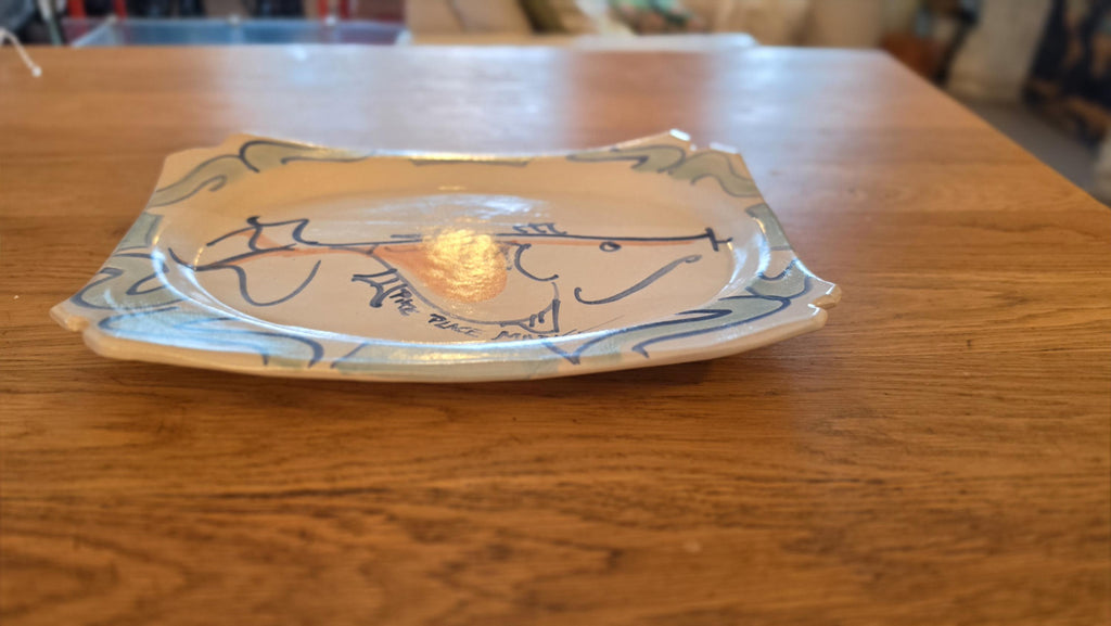 Lorna Smith Pike Place Market Studio Pottery Platter Signed Hand Painted Abstract Ceramic Art Tray