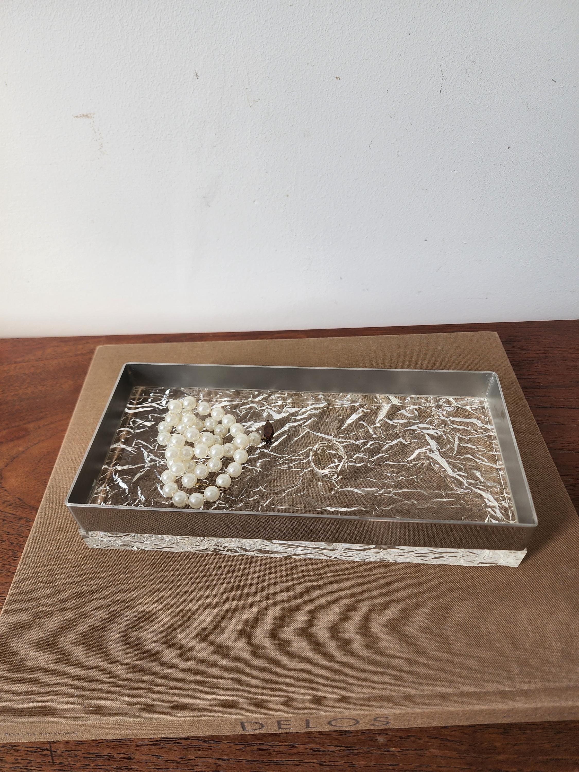Willy Rizzo Style Lucite Ice Box, Mid Century Modern Lucite Chrome Decorative Box, Hollywood Regency Jewelry Box, Vintage Modernist Desk Box