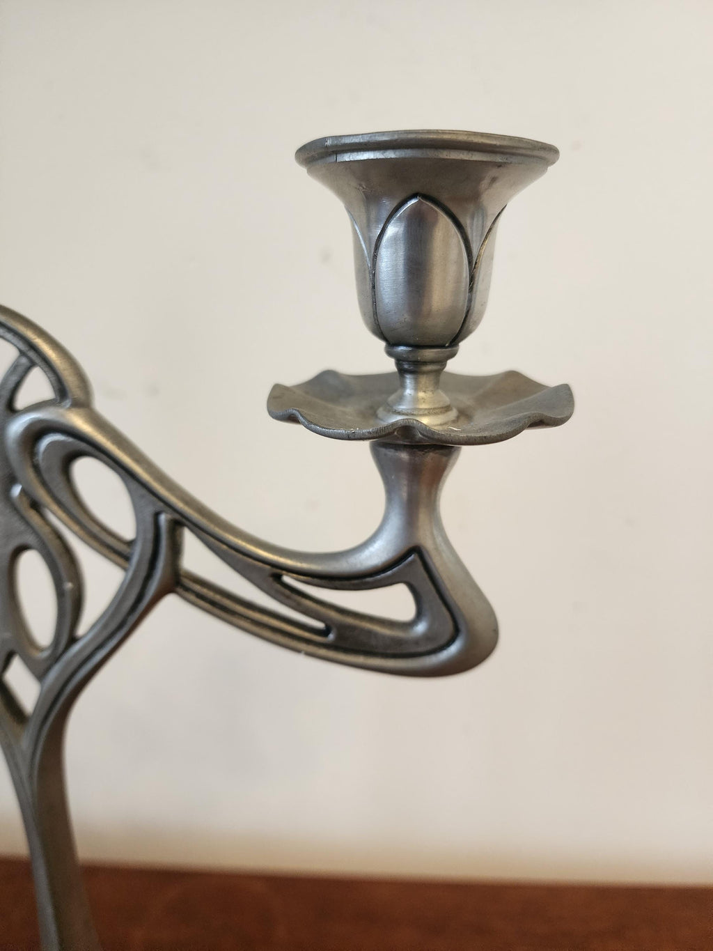Pair Art Nouveau Pewter Candelabra Candle Holders, Vintage Two Arm Candlesticks Set, Decorative Gothic Revival Table Candle Holders
