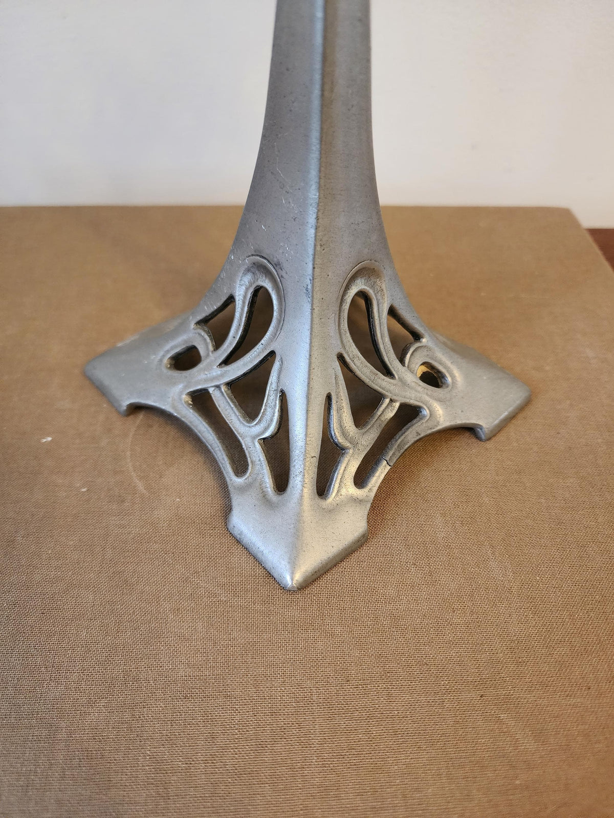 Pair Art Nouveau Pewter Candelabra Candle Holders, Vintage Two Arm Candlesticks Set, Decorative Gothic Revival Table Candle Holders