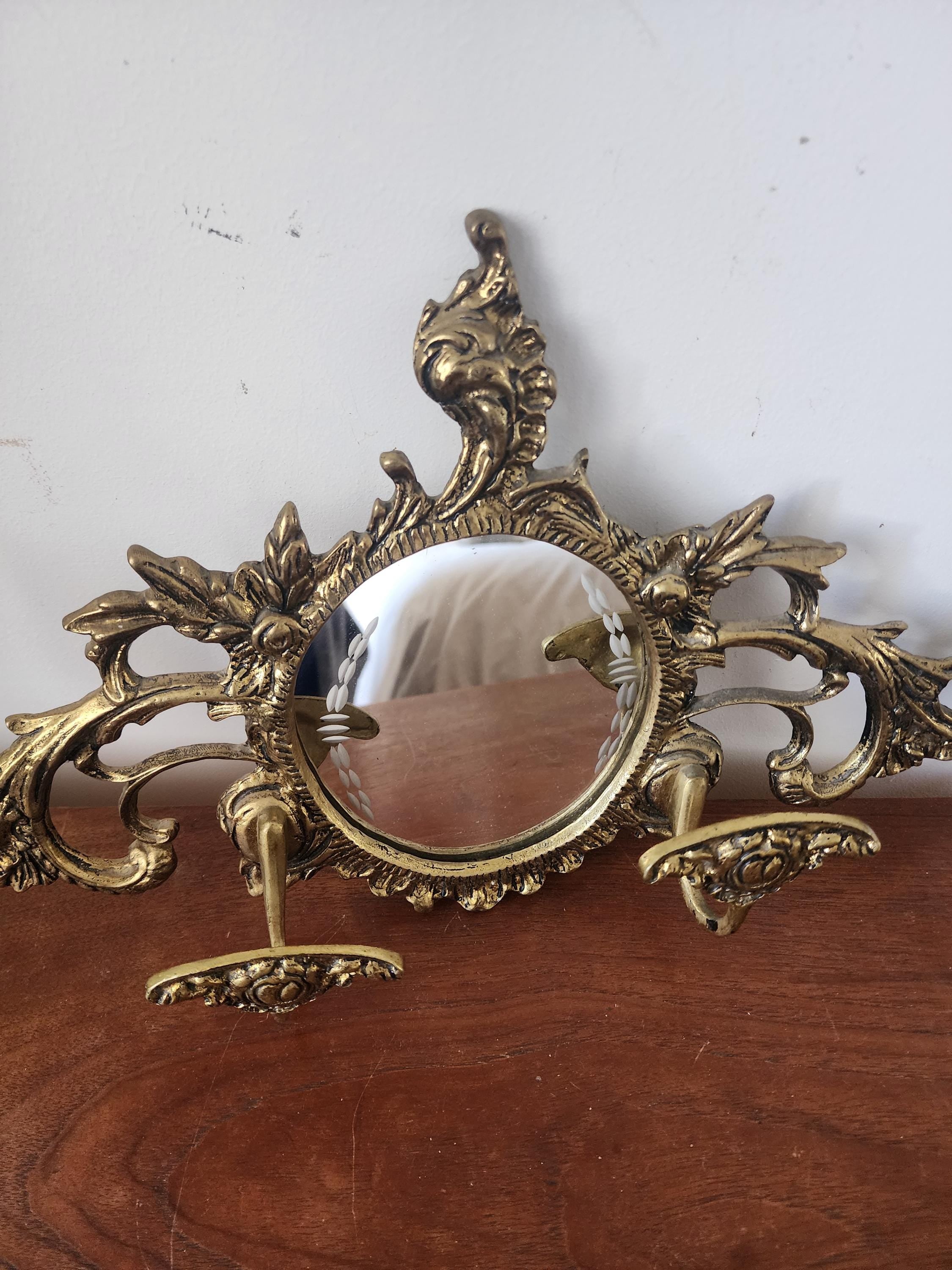 Vintage Ornate Wall Mirror with Hooks, Baroque Style Gold Wall Mirror Rack, Decorative Coat Key Holder Mirror, Hollywood Regency Wall Decor
