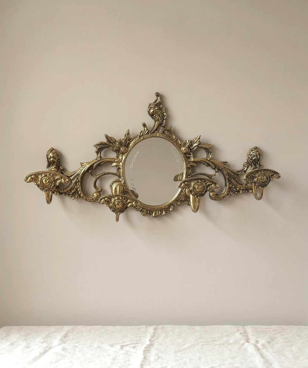 Vintage Ornate Wall Mirror with Hooks