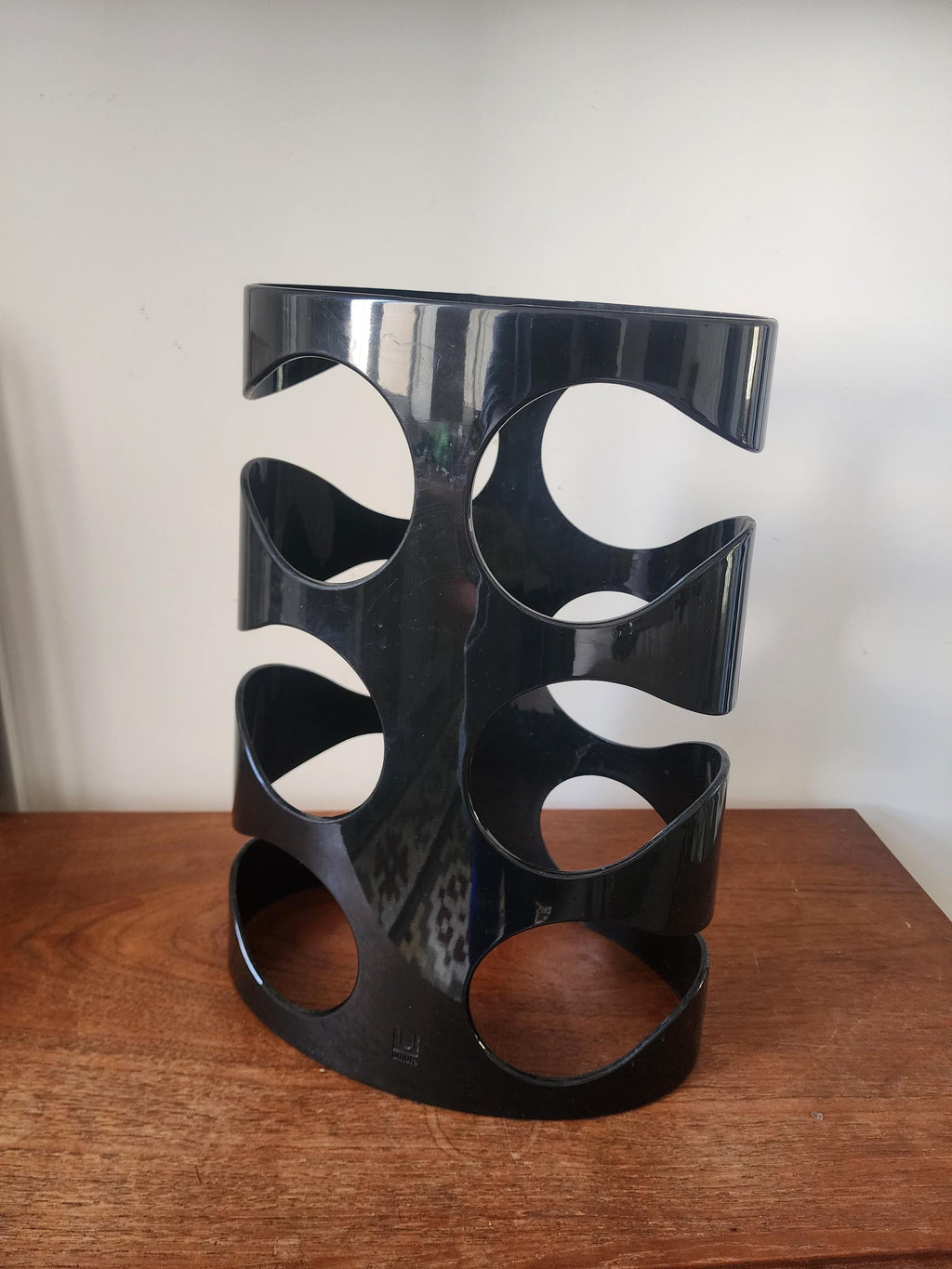 Vintage Umbra Black Plastic Wine Rack, Mid Century Modern Bottle Holder, Space Age Wine Storage, Sculptural Barware Rack