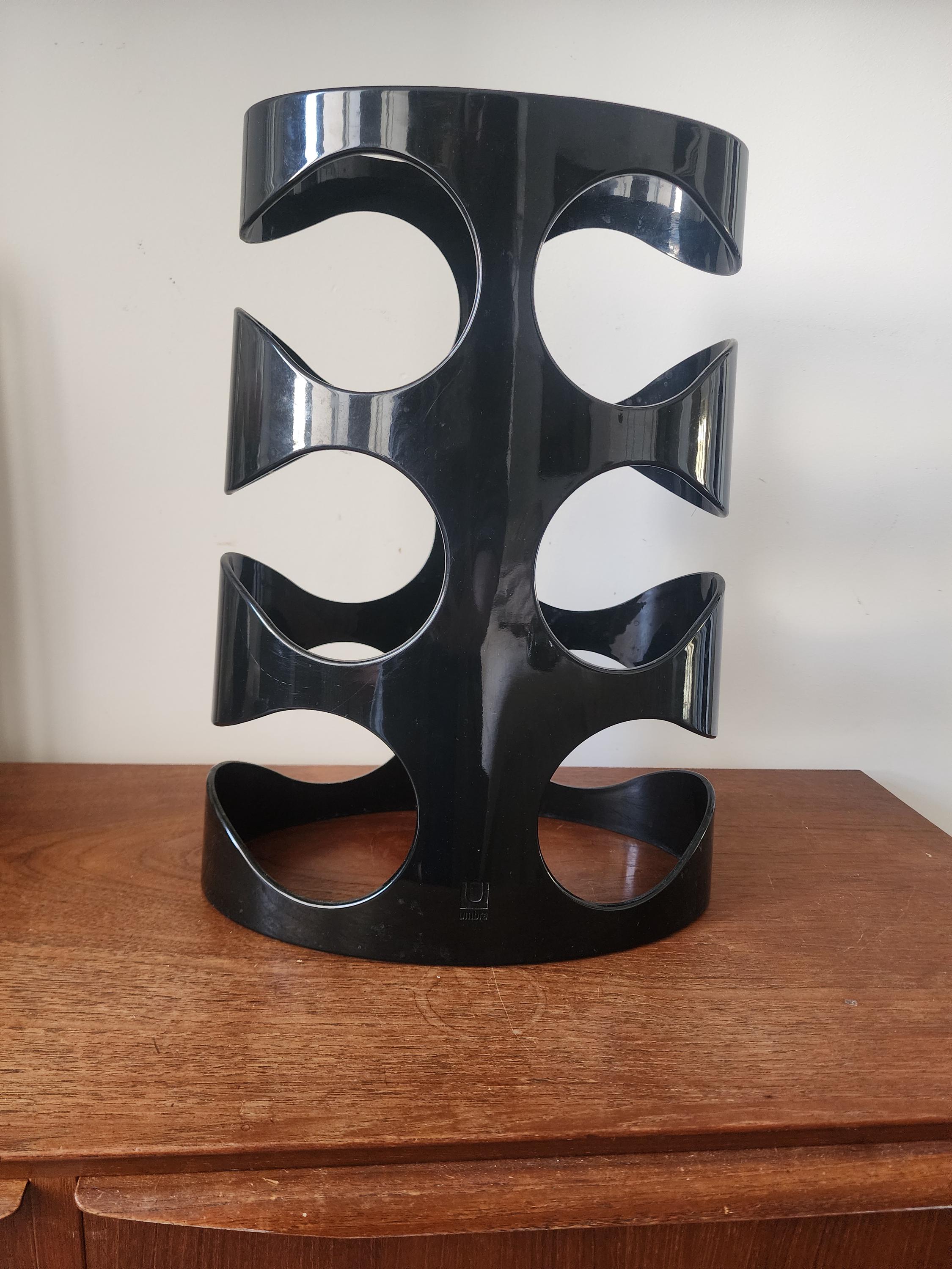 Vintage Umbra Black Plastic Wine Rack, Mid Century Modern Bottle Holder, Space Age Wine Storage, Sculptural Barware Rack
