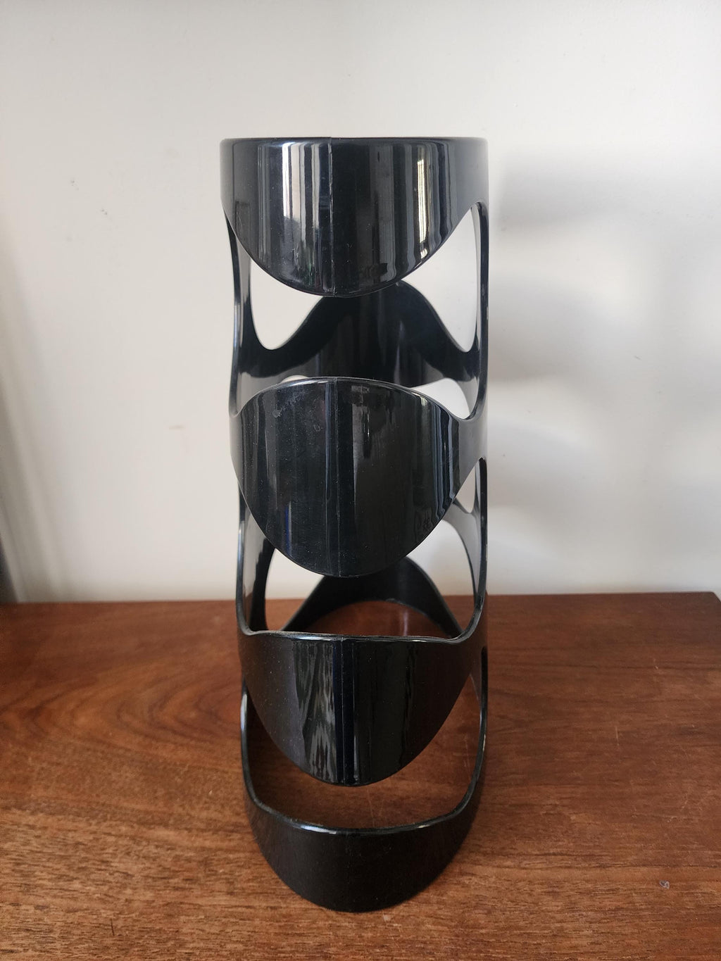 Vintage Umbra Black Plastic Wine Rack, Mid Century Modern Bottle Holder, Space Age Wine Storage, Sculptural Barware Rack