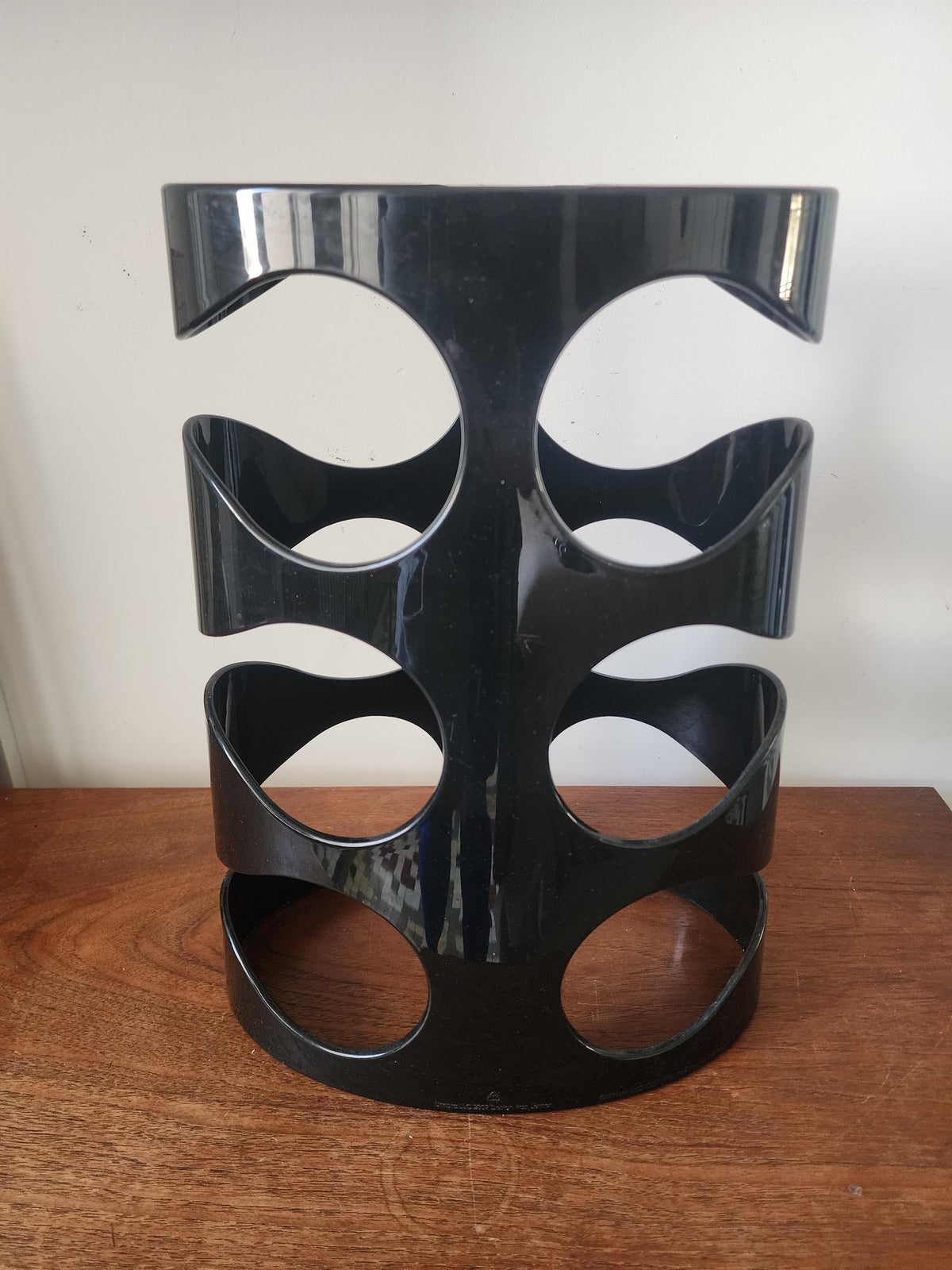 Vintage Umbra Black Plastic Wine Rack, Mid Century Modern Bottle Holder, Space Age Wine Storage, Sculptural Barware Rack