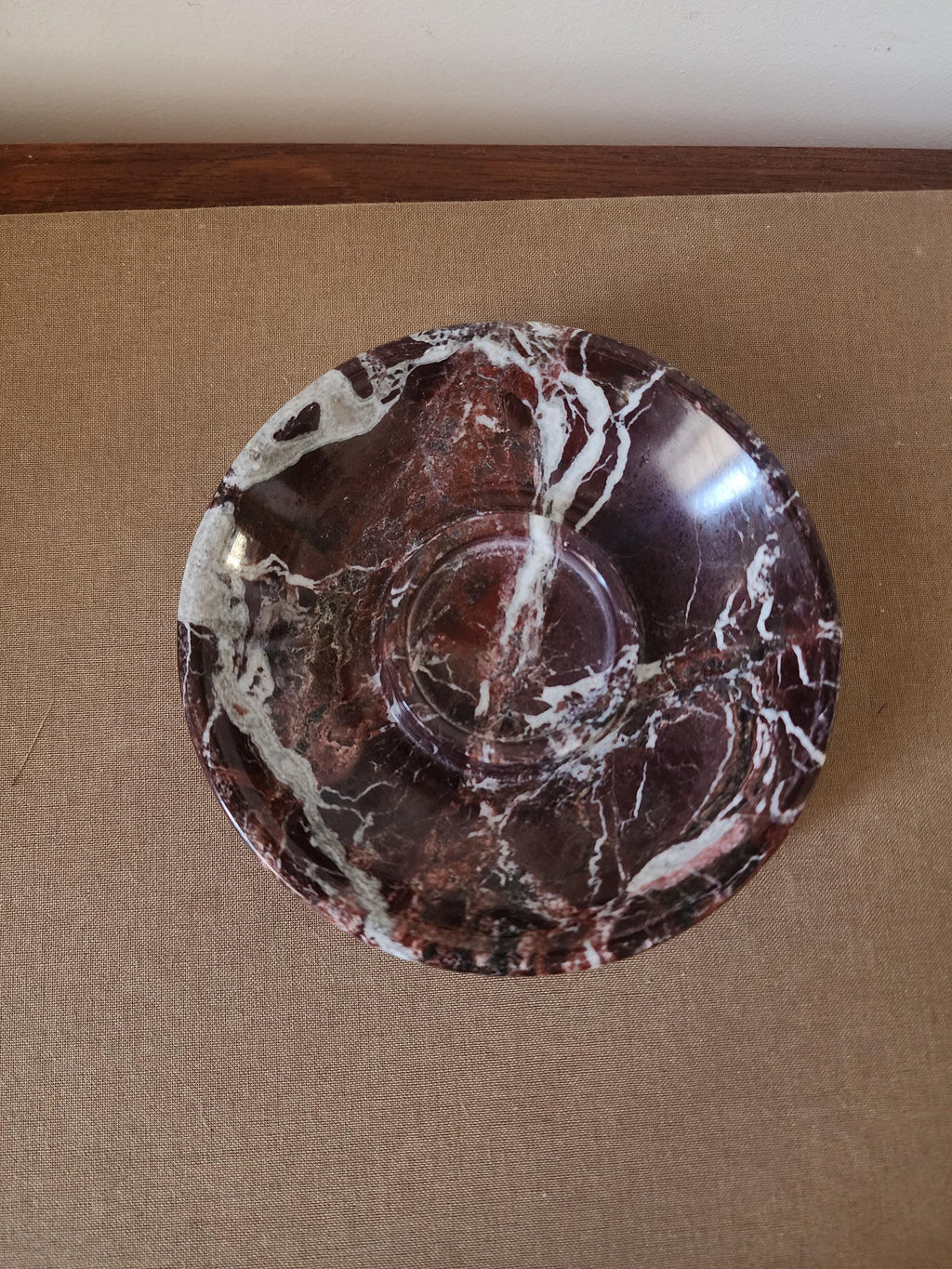 Vintage Red Marble Ashtray, Mid Century Stone Ash Tray, Heavy Marble Catchall Dish, Smoking Table Decor Desk Tray