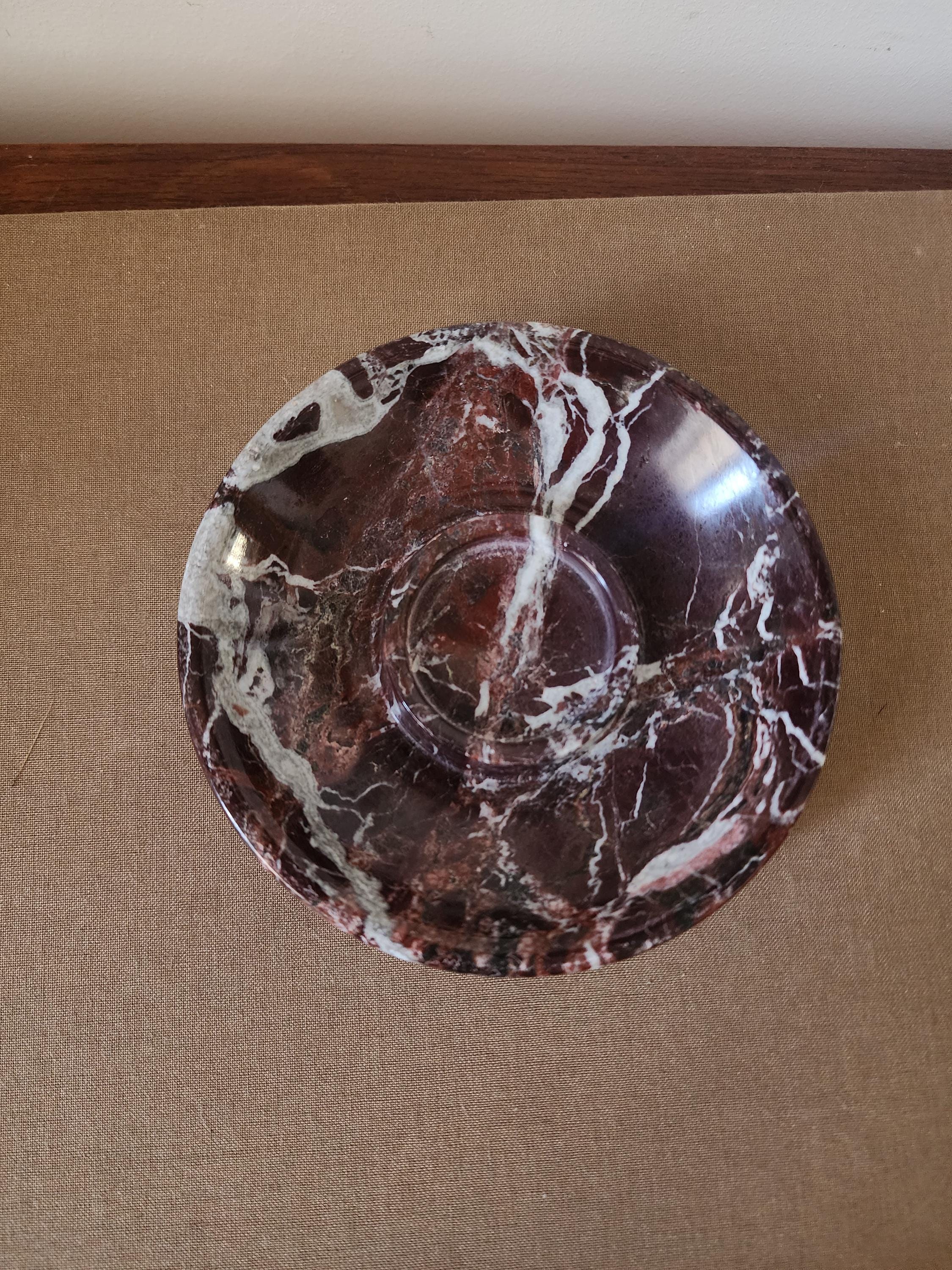 Vintage Red Marble Ashtray, Mid Century Stone Ash Tray, Heavy Marble Catchall Dish, Smoking Table Decor Desk Tray