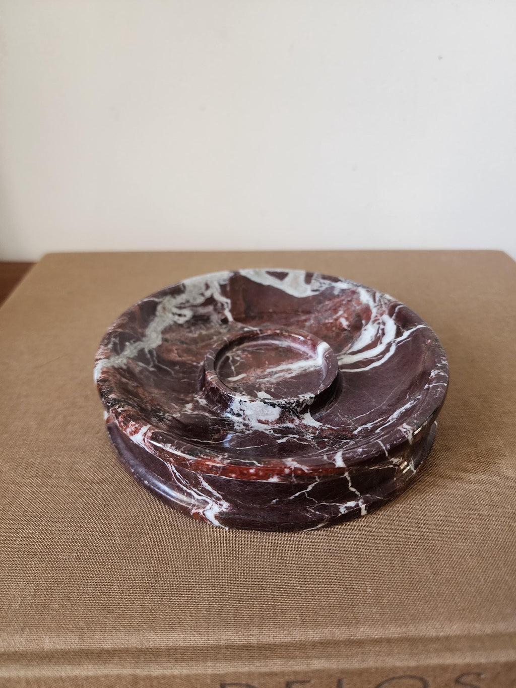 Vintage Red Marble Ashtray, Mid Century Stone Ash Tray, Heavy Marble Catchall Dish, Smoking Table Decor Desk Tray
