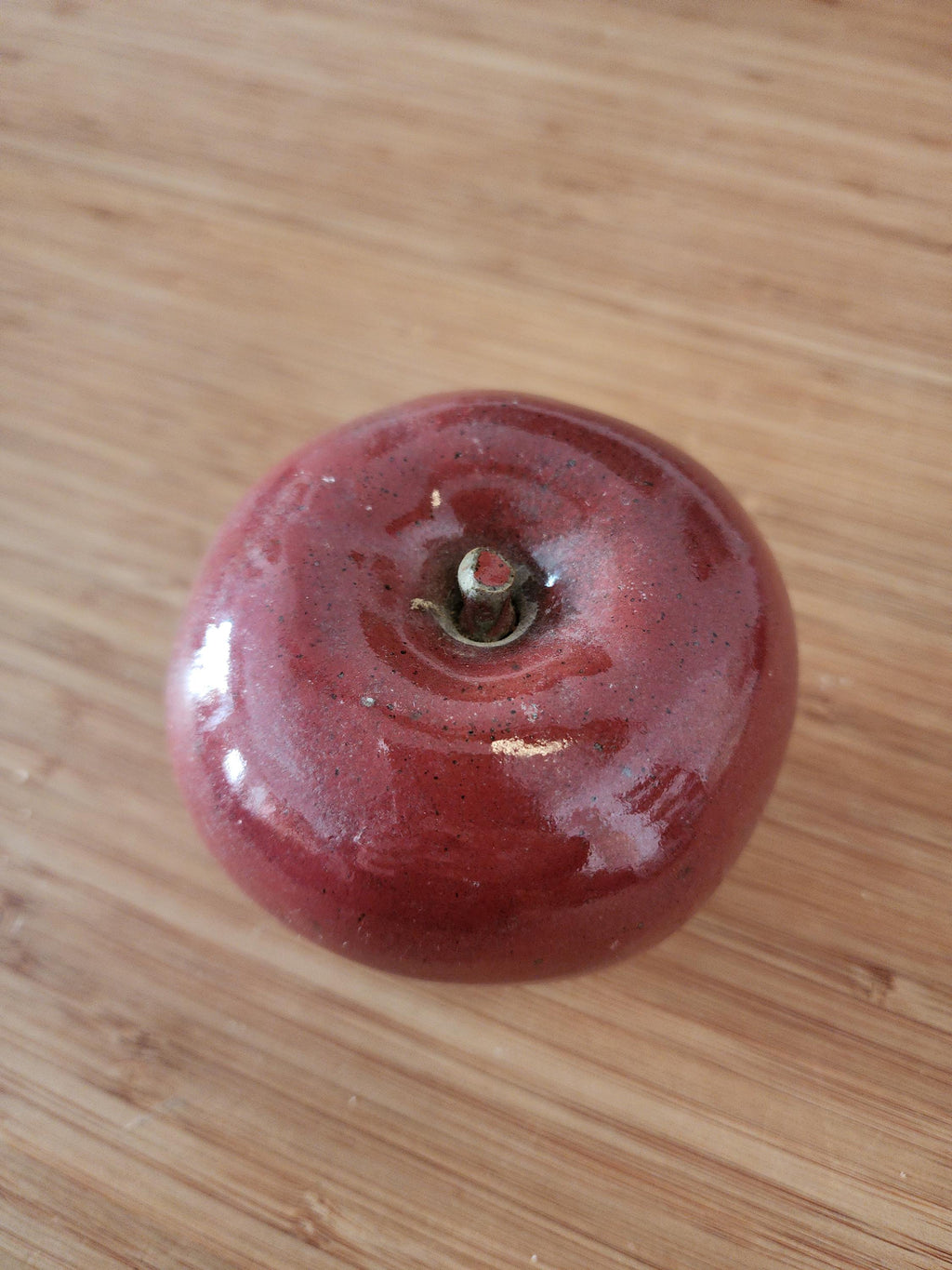 Vintage Studio Pottery Red Apple Sculpture Handmade Ceramic Fruit Decor Rustic Farmhouse Accent