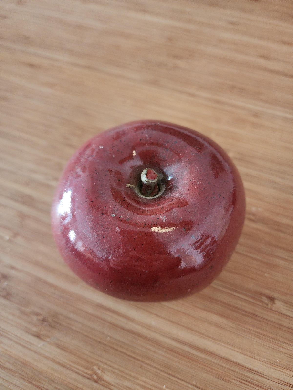 Vintage Studio Pottery Red Apple Sculpture Handmade Ceramic Fruit Decor Rustic Farmhouse Accent